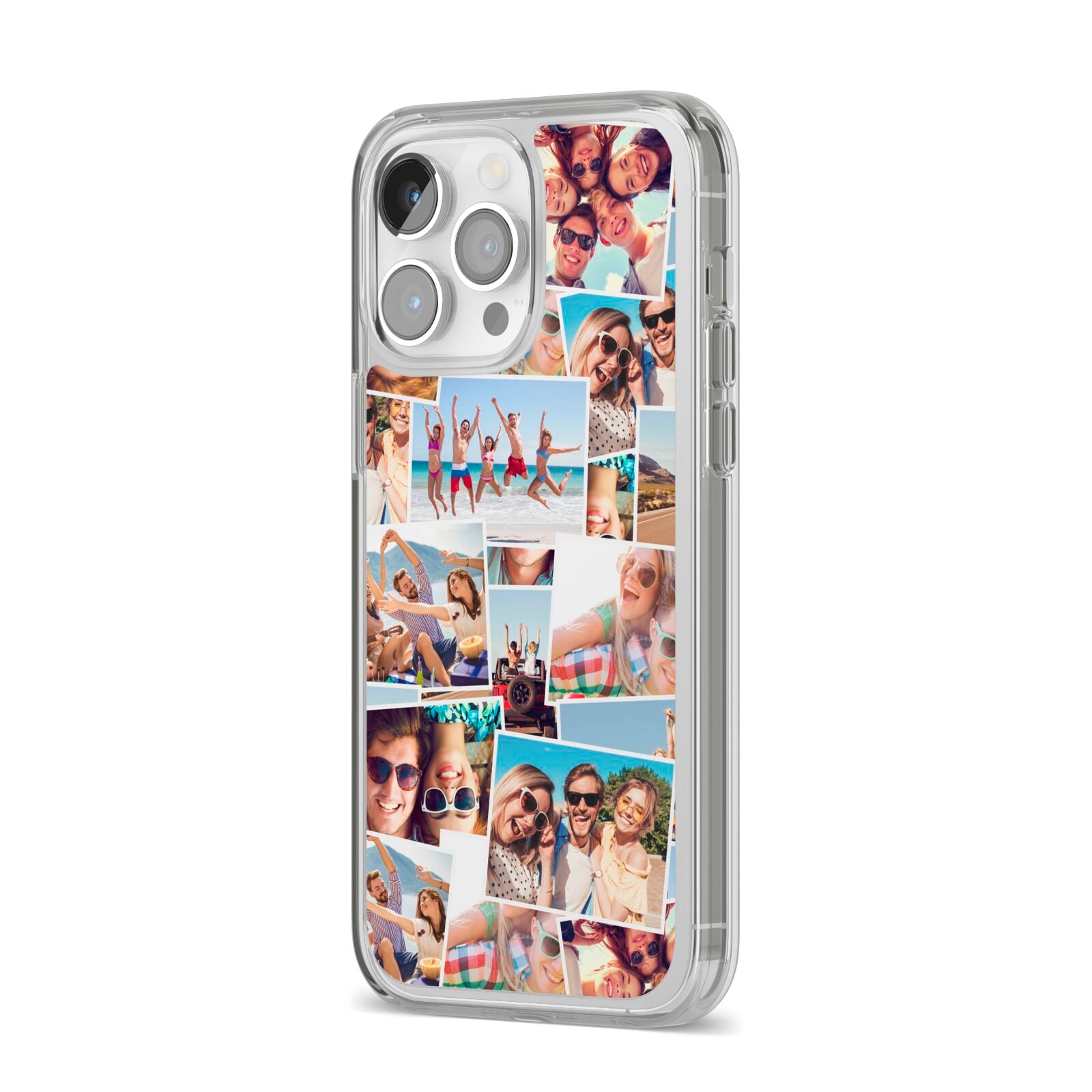 Photo Montage iPhone 14 Pro Max Clear Tough Case Silver Angled Image