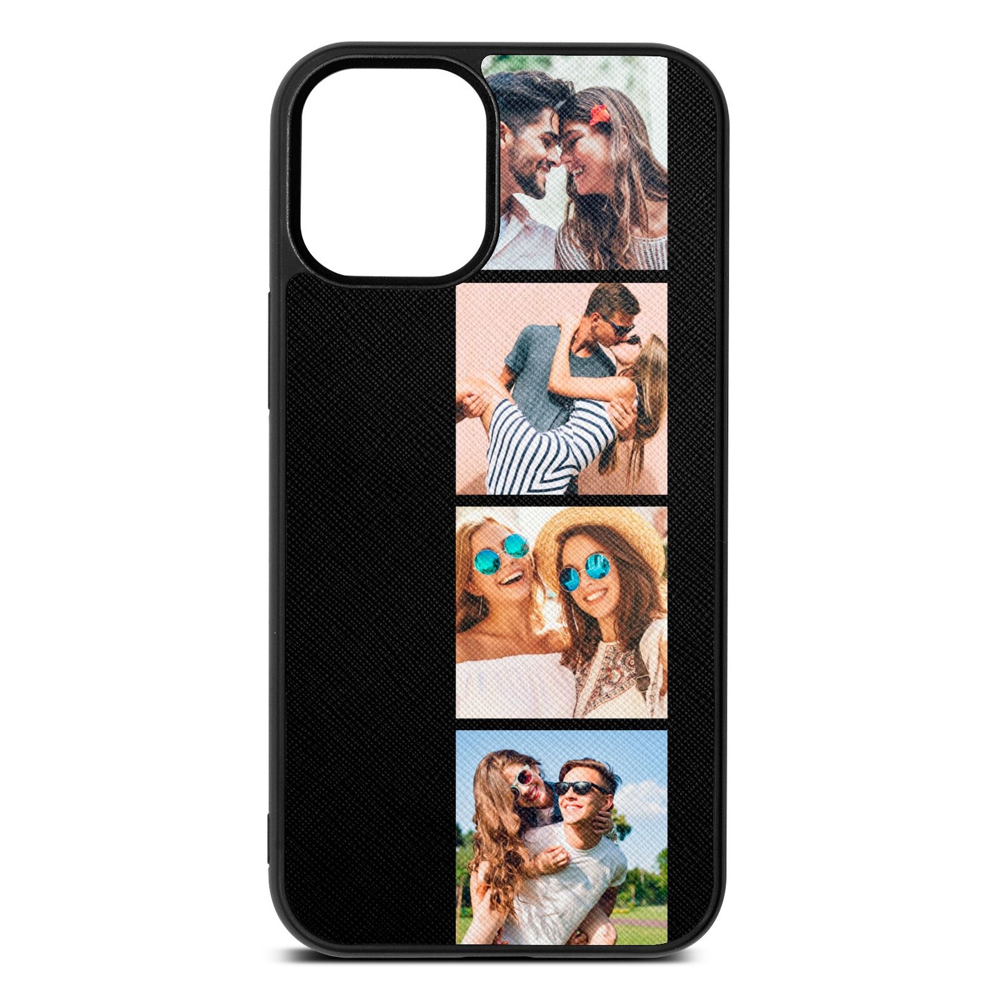 Photo Strip Montage Upload Black Saffiano Leather iPhone 12 Mini Case