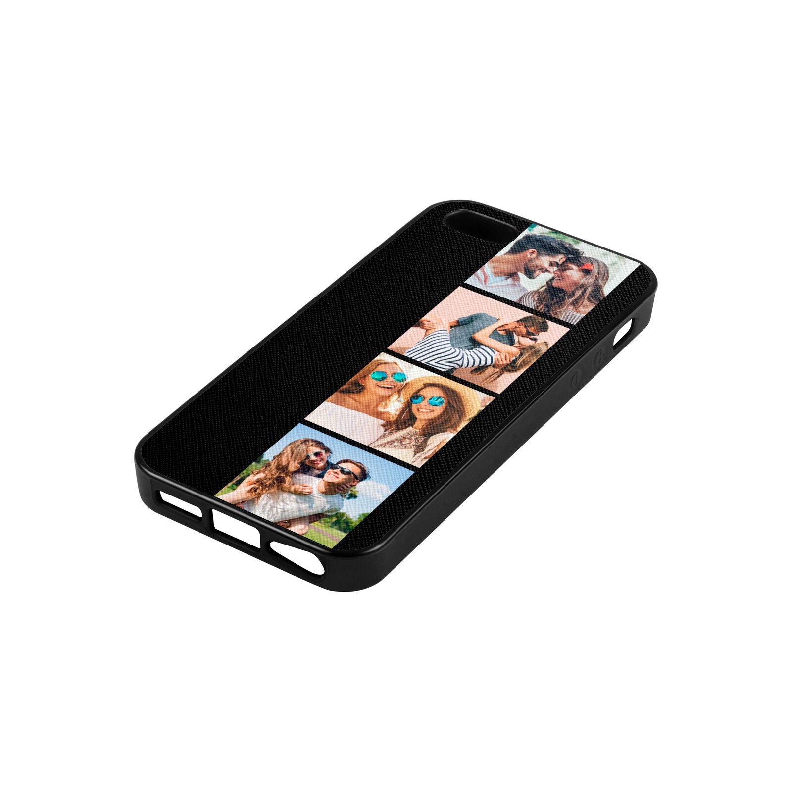 Photo Strip Montage Upload Black Saffiano Leather iPhone 5 Case Side Angle