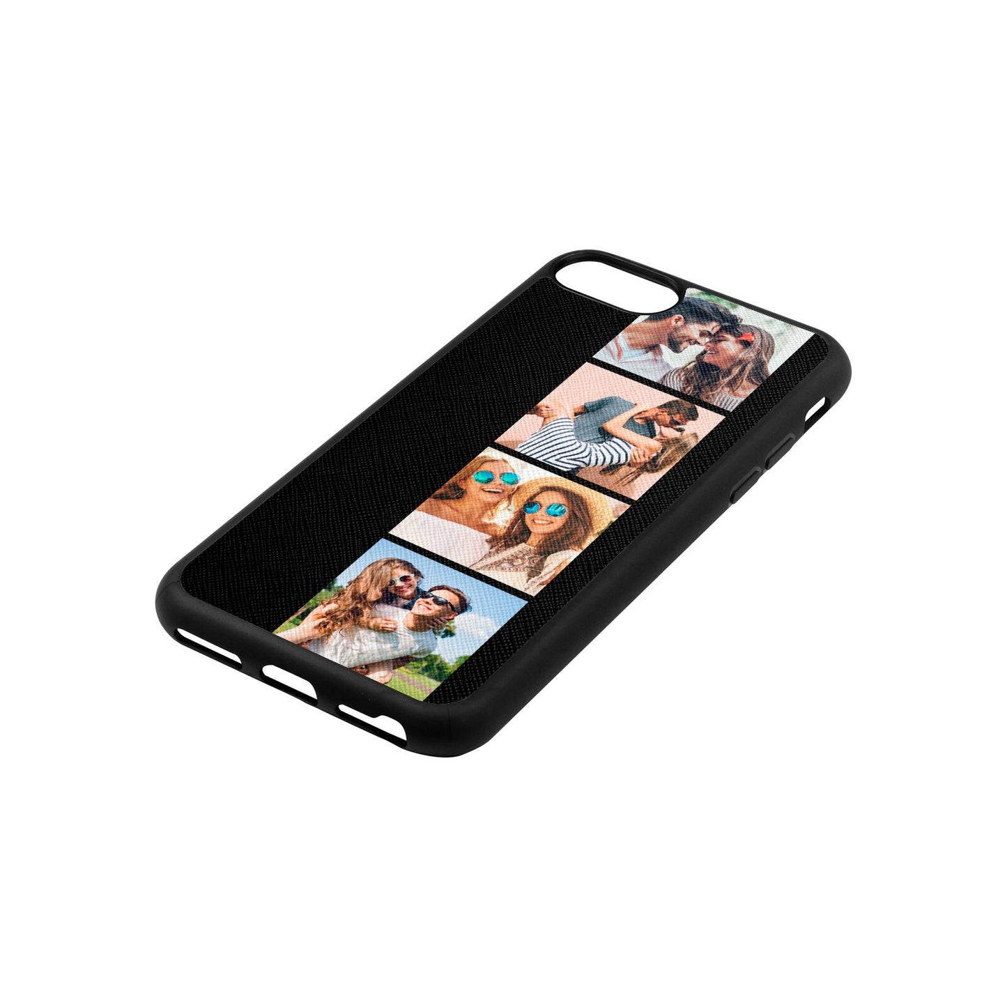 Photo Strip Montage Upload Black Saffiano Leather iPhone 8 Case Side Angle