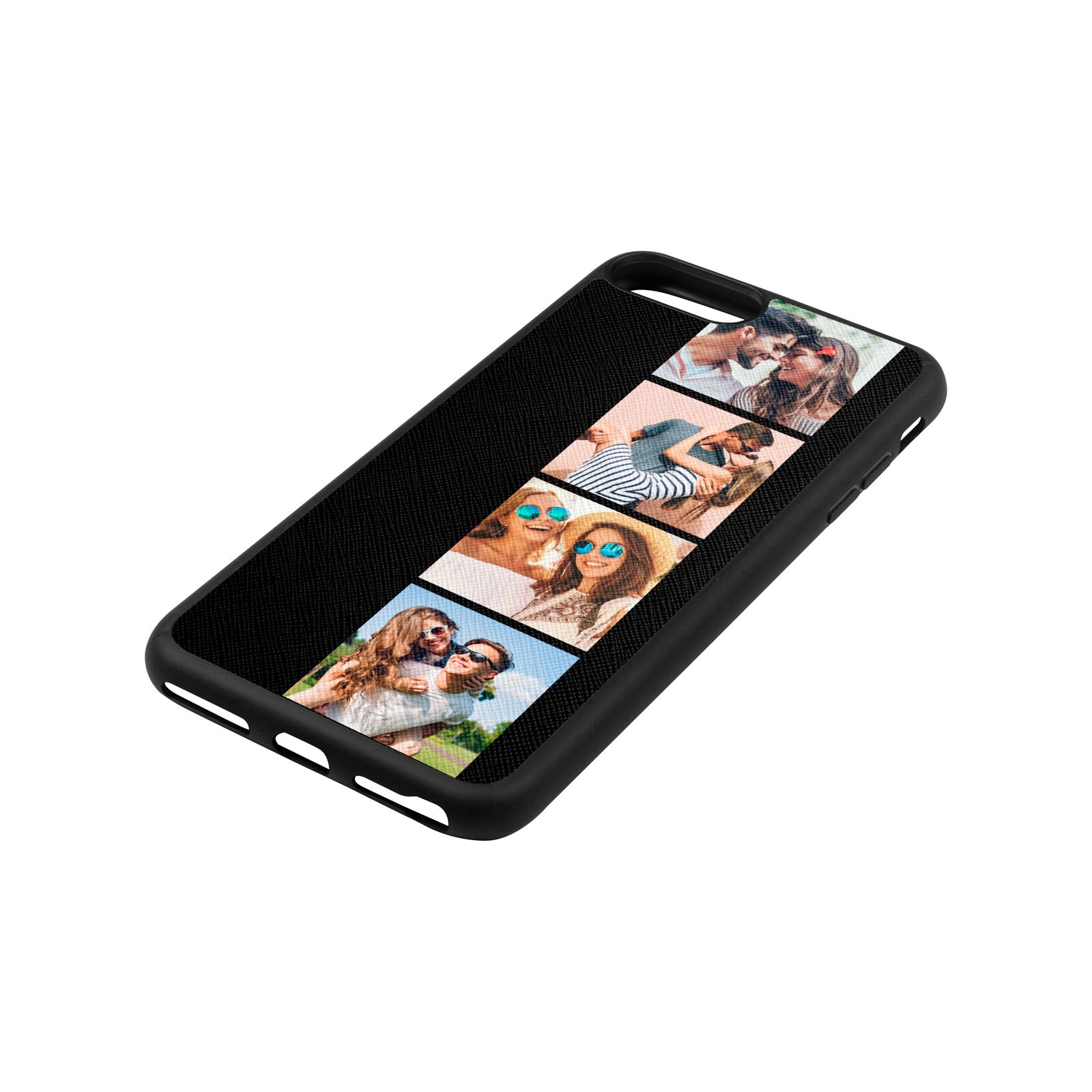 Photo Strip Montage Upload Black Saffiano Leather iPhone 8 Plus Case Side Angle