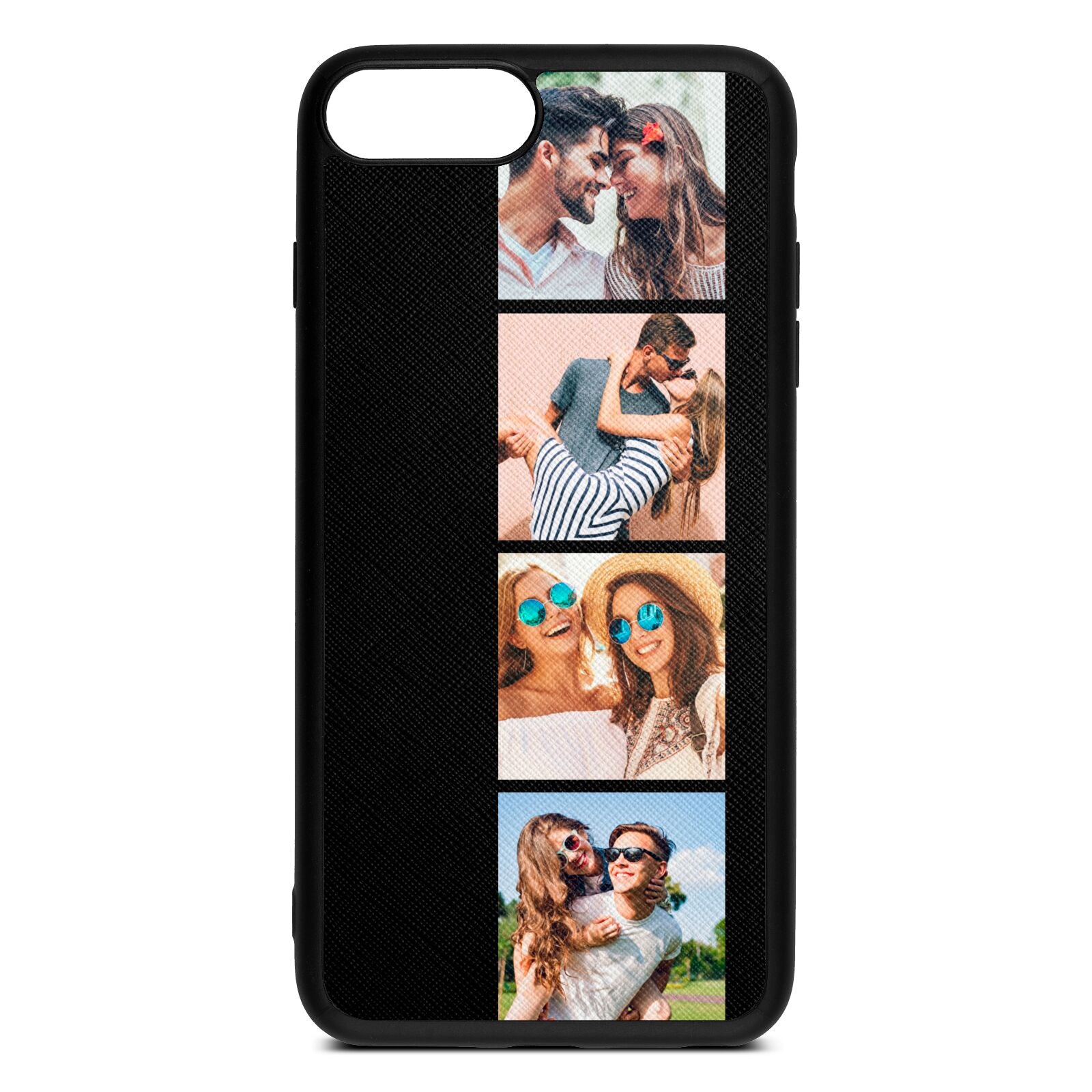 Photo Strip Montage Upload Black Saffiano Leather iPhone 8 Plus Case