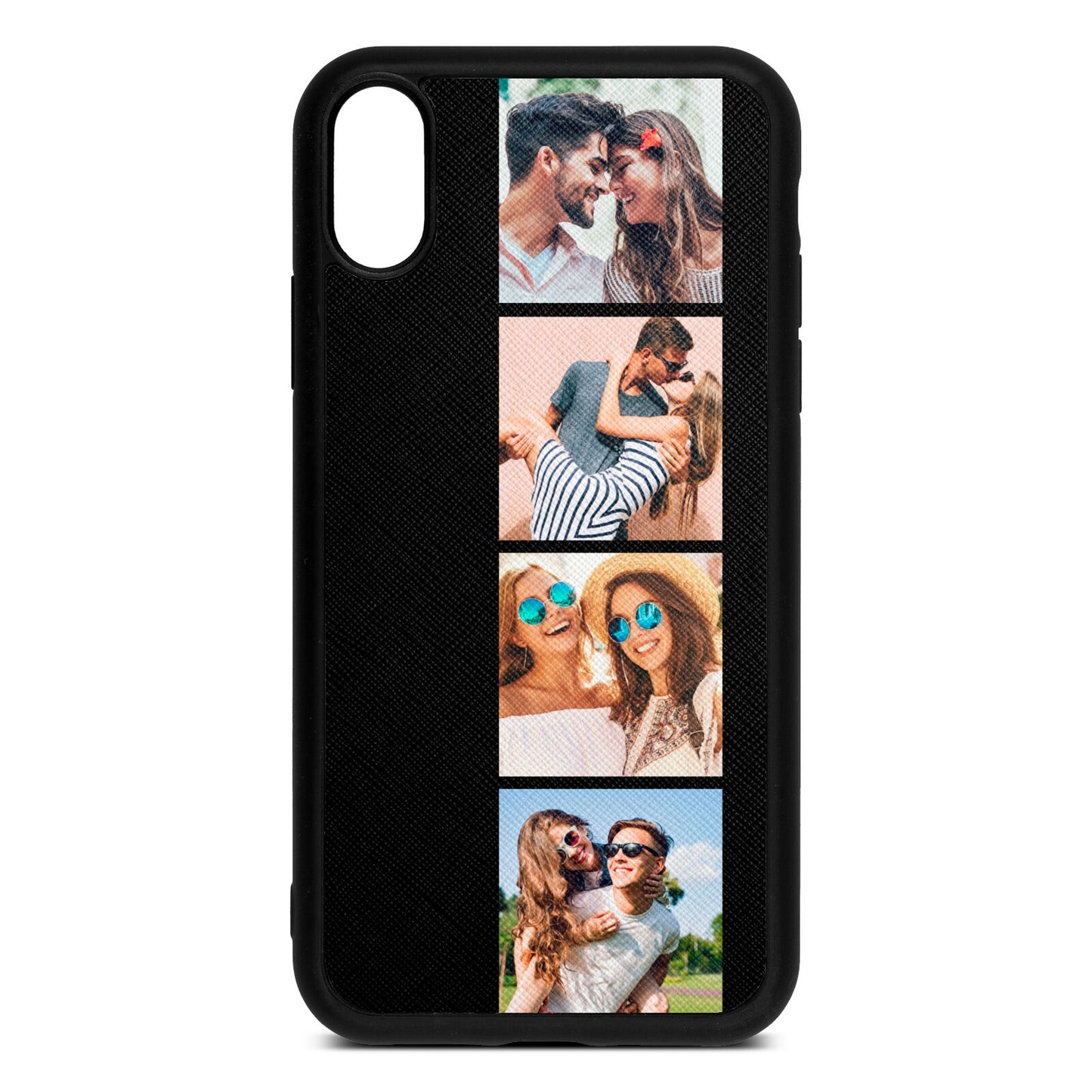 Photo Strip Montage Upload Black Saffiano Leather iPhone Xr Case