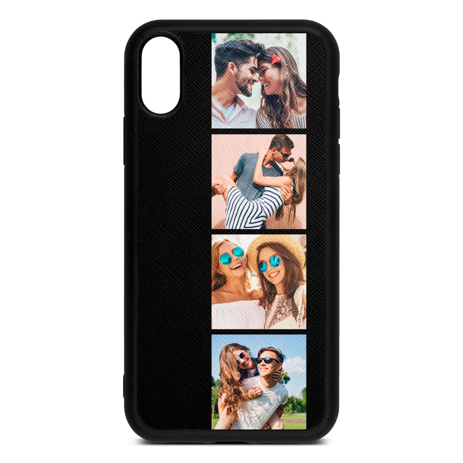 Photo Strip Montage Upload Black Saffiano Leather iPhone Xr Case