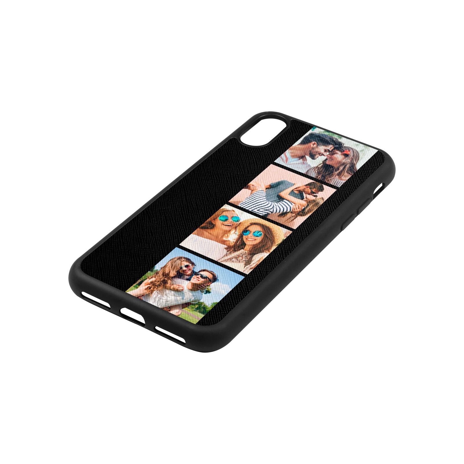 Photo Strip Montage Upload Black Saffiano Leather iPhone Xs Case Side Angle