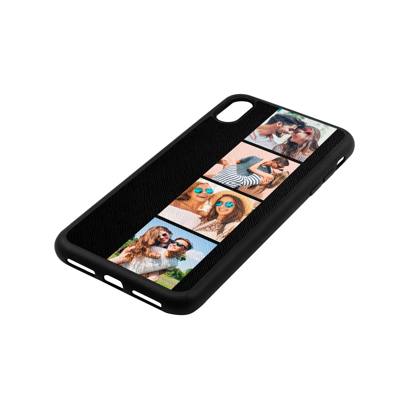Photo Strip Montage Upload Black Saffiano Leather iPhone Xs Max Case Side Angle