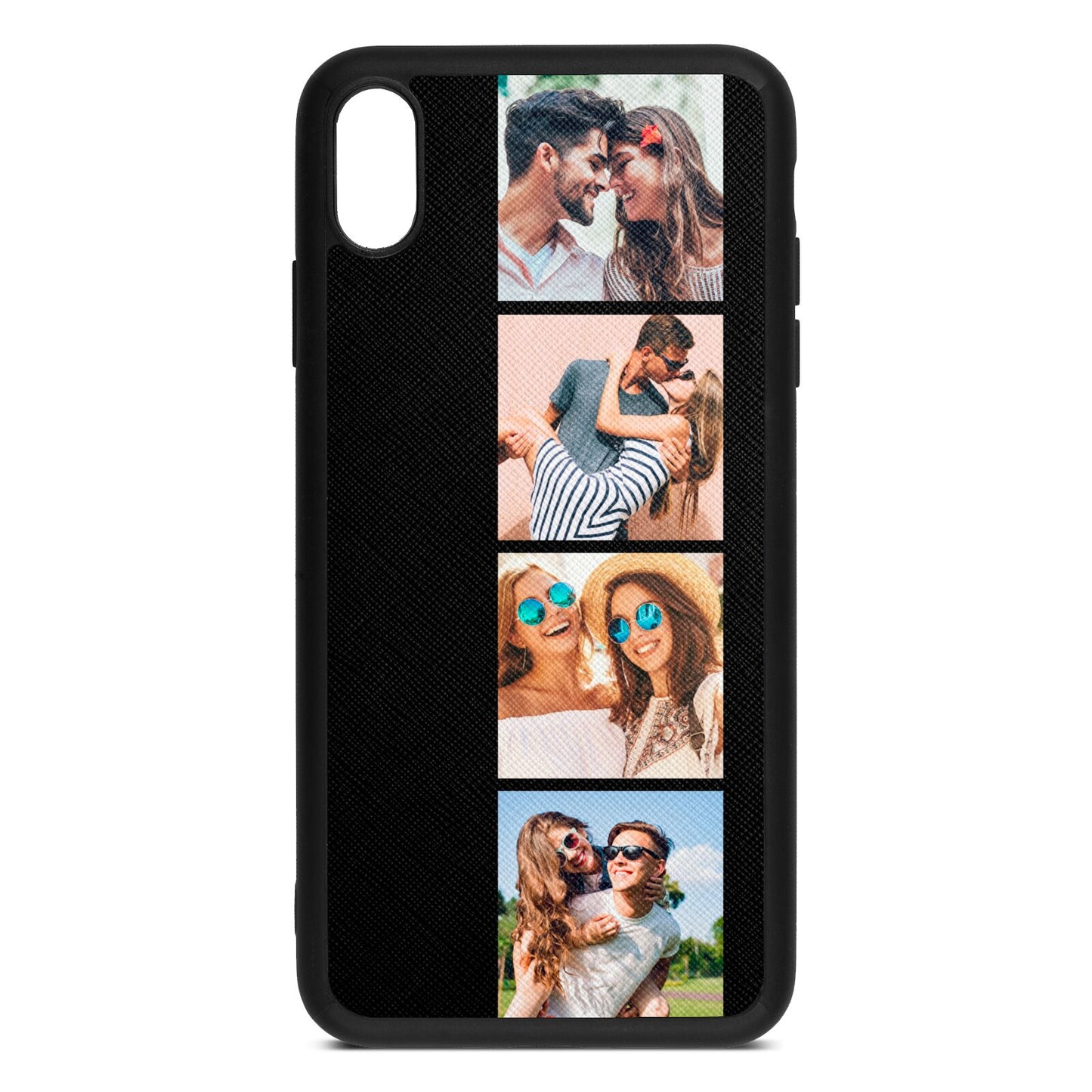 Photo Strip Montage Upload Black Saffiano Leather iPhone Xs Max Case