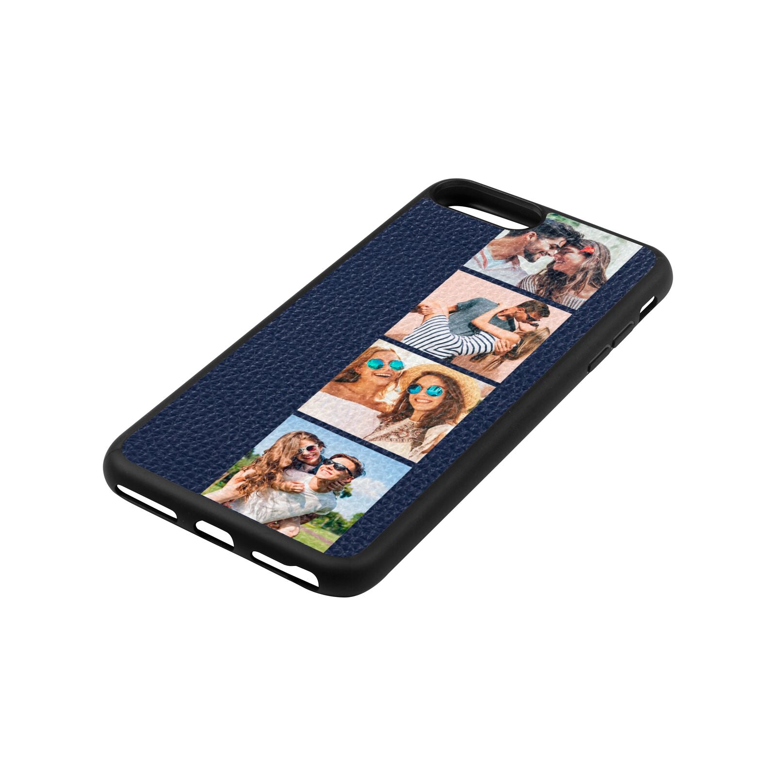 Photo Strip Montage Upload Navy Blue Pebble Leather iPhone 8 Plus Case Side Angle