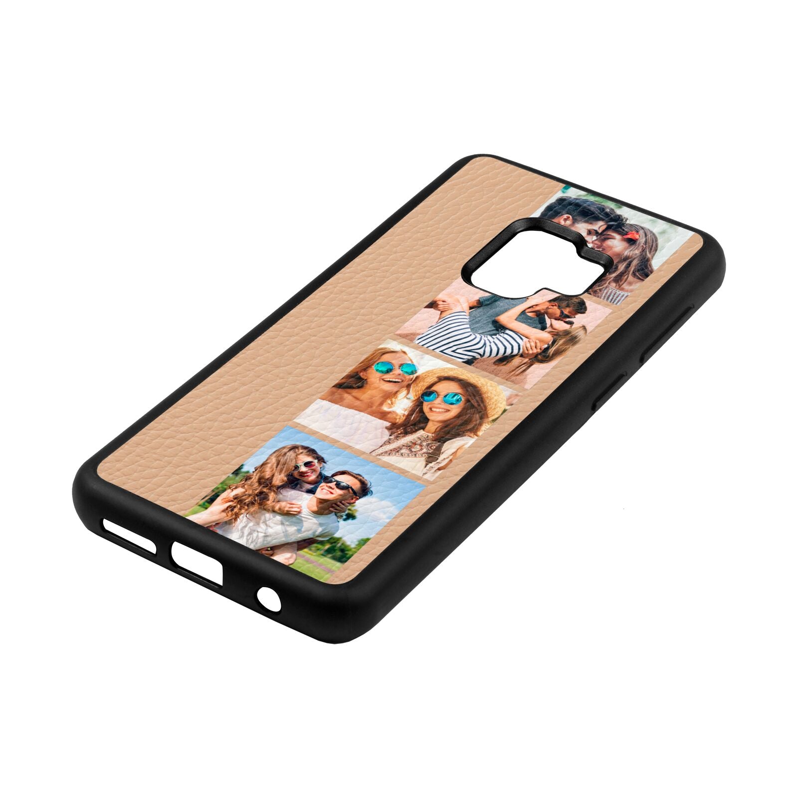 Photo Strip Montage Upload Nude Pebble Leather Samsung S9 Case Side Angle
