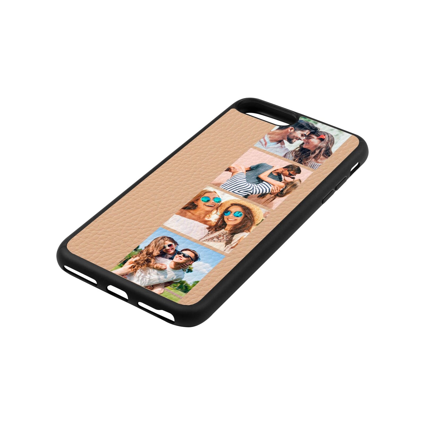 Photo Strip Montage Upload Nude Pebble Leather iPhone 8 Plus Case Side Angle