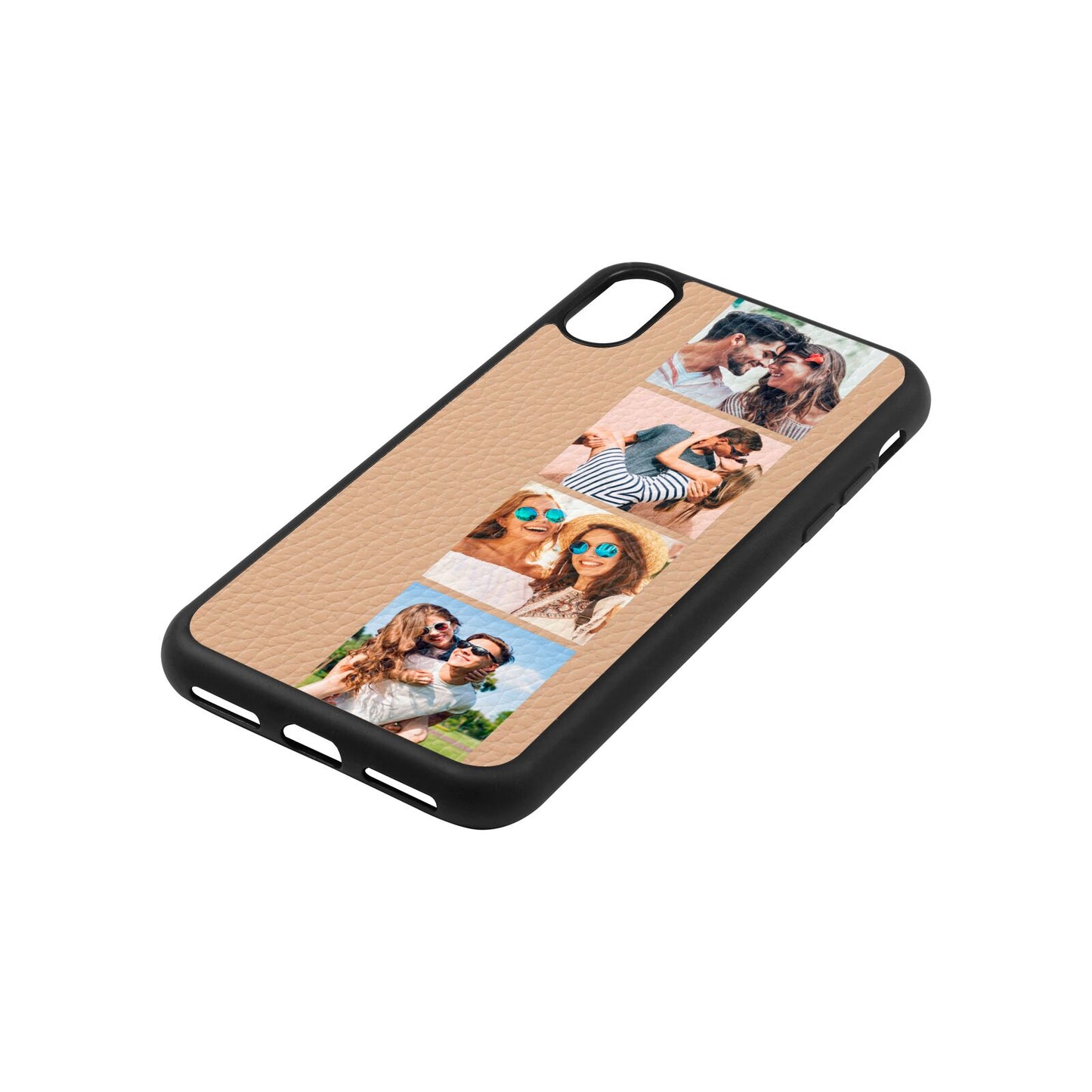 Photo Strip Montage Upload Nude Pebble Leather iPhone Xs Case Side Angle