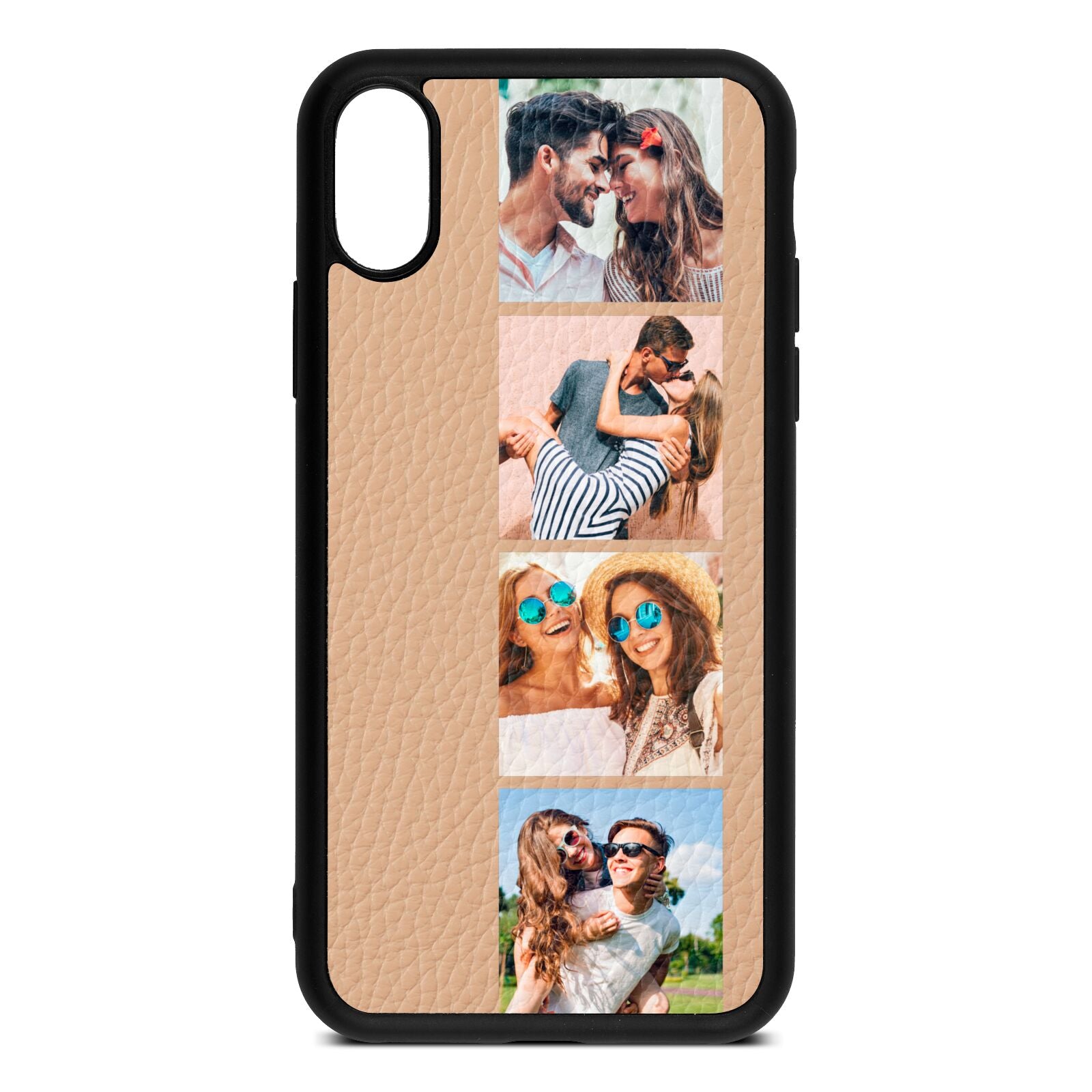 Photo Strip Montage Upload Nude Pebble Leather iPhone Xs Case