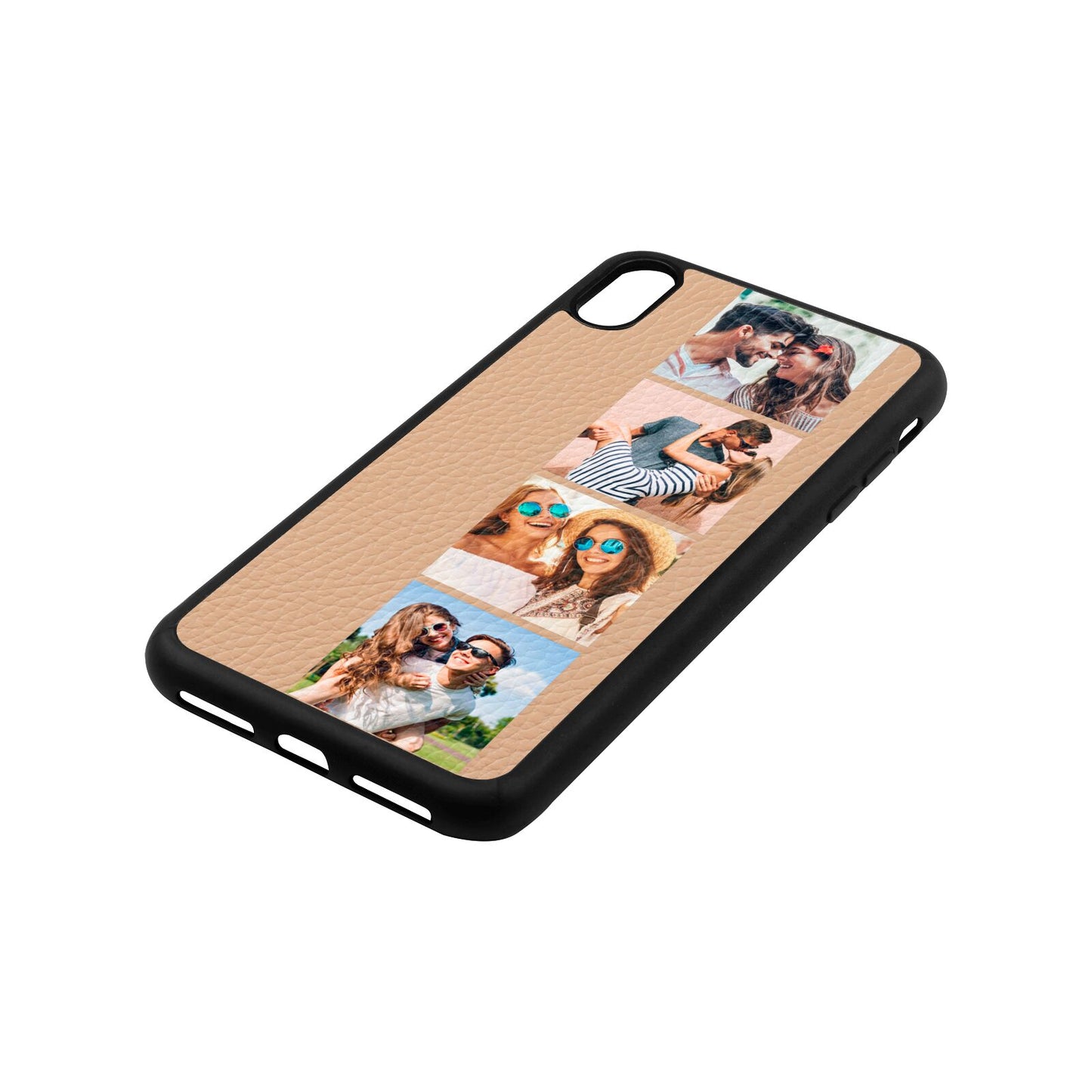 Photo Strip Montage Upload Nude Pebble Leather iPhone Xs Max Case Side Angle