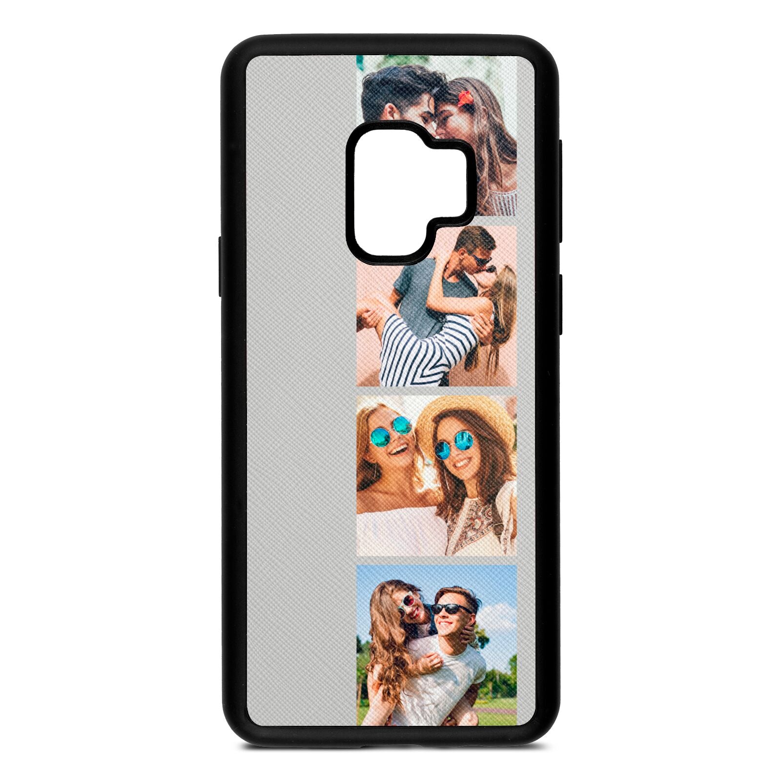 Photo Strip Montage Upload Silver Saffiano Leather Samsung S9 Case