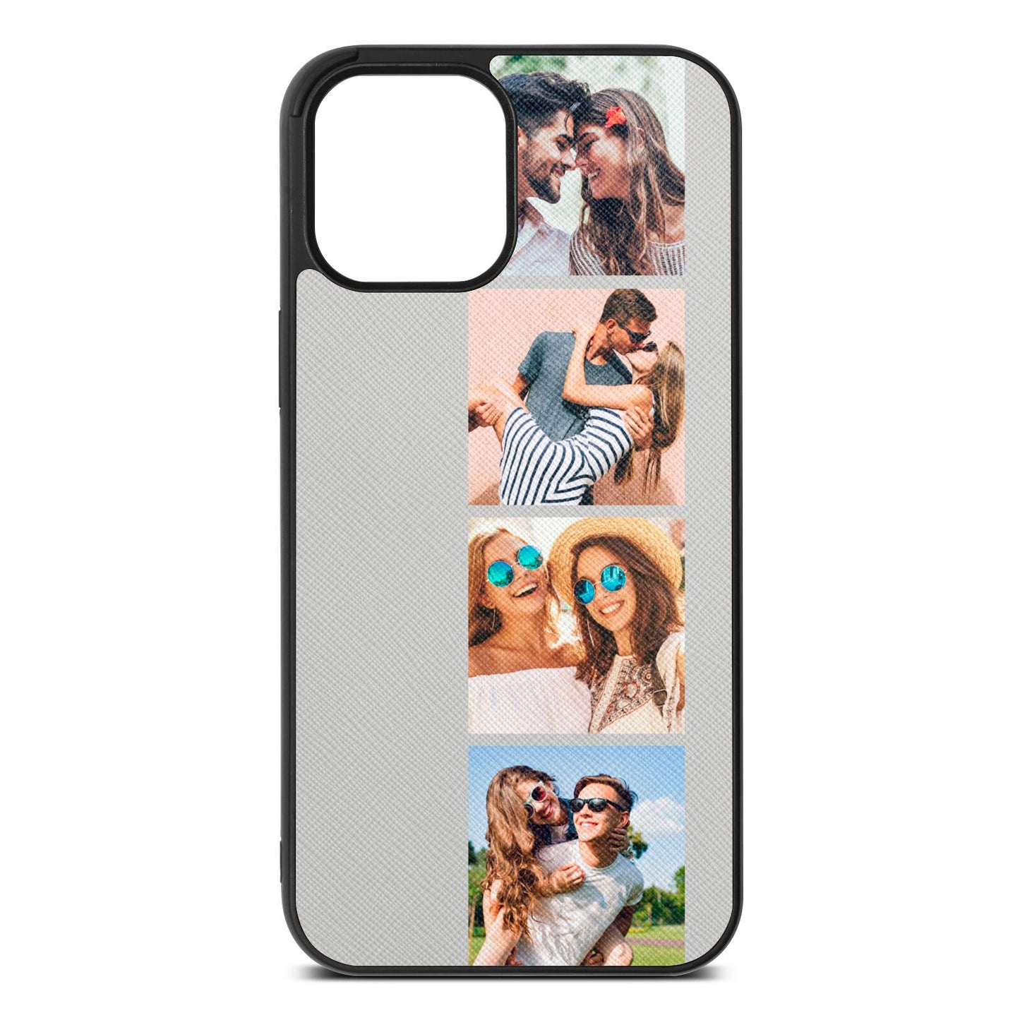 Photo Strip Montage Upload Silver Saffiano Leather iPhone 12 Pro Max Case