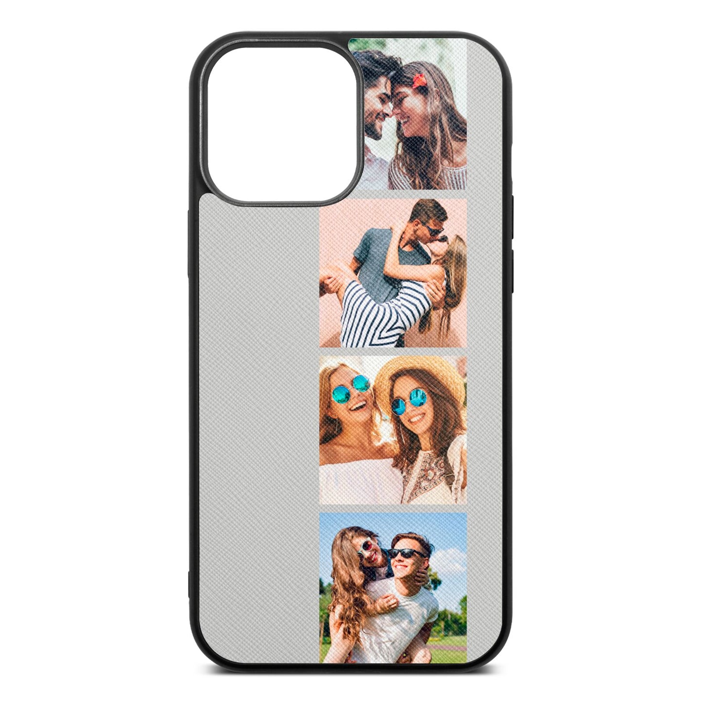 Photo Strip Montage Upload Silver Saffiano Leather iPhone 13 Pro Max Case