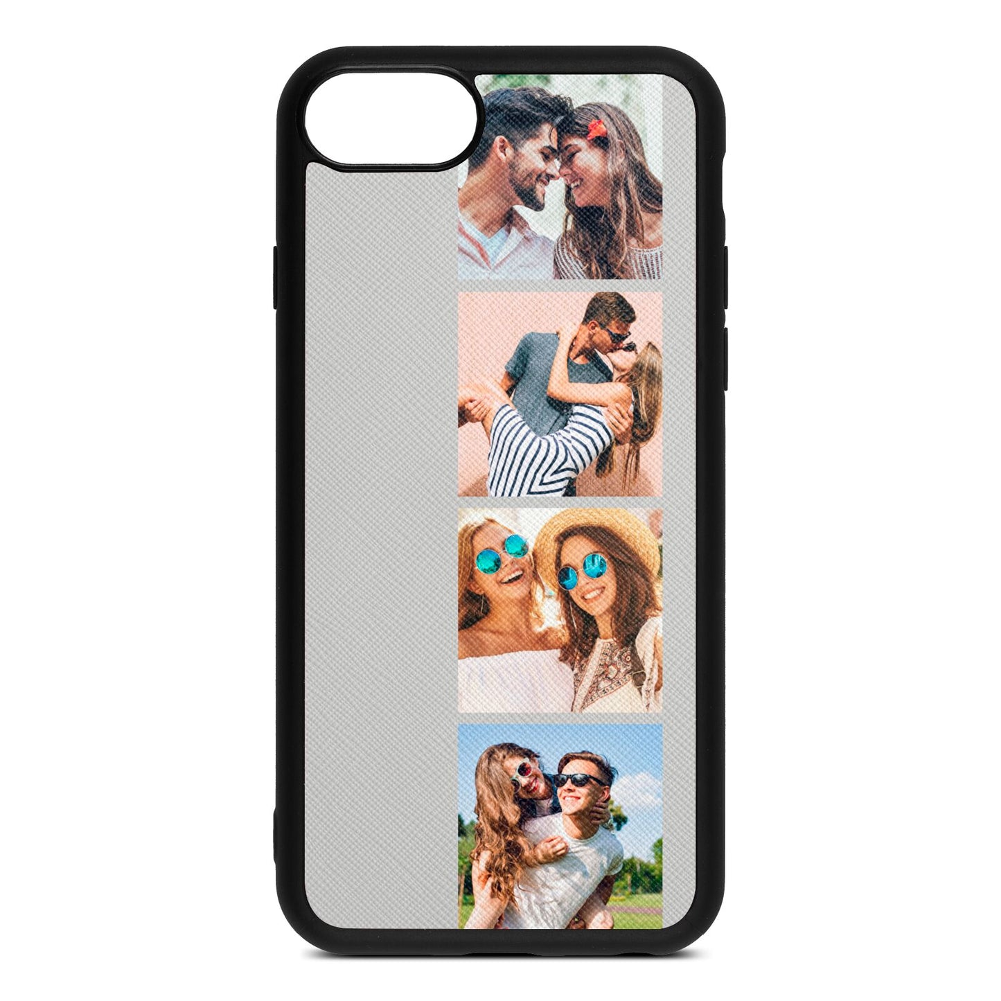 Photo Strip Montage Upload Silver Saffiano Leather iPhone 8 Case