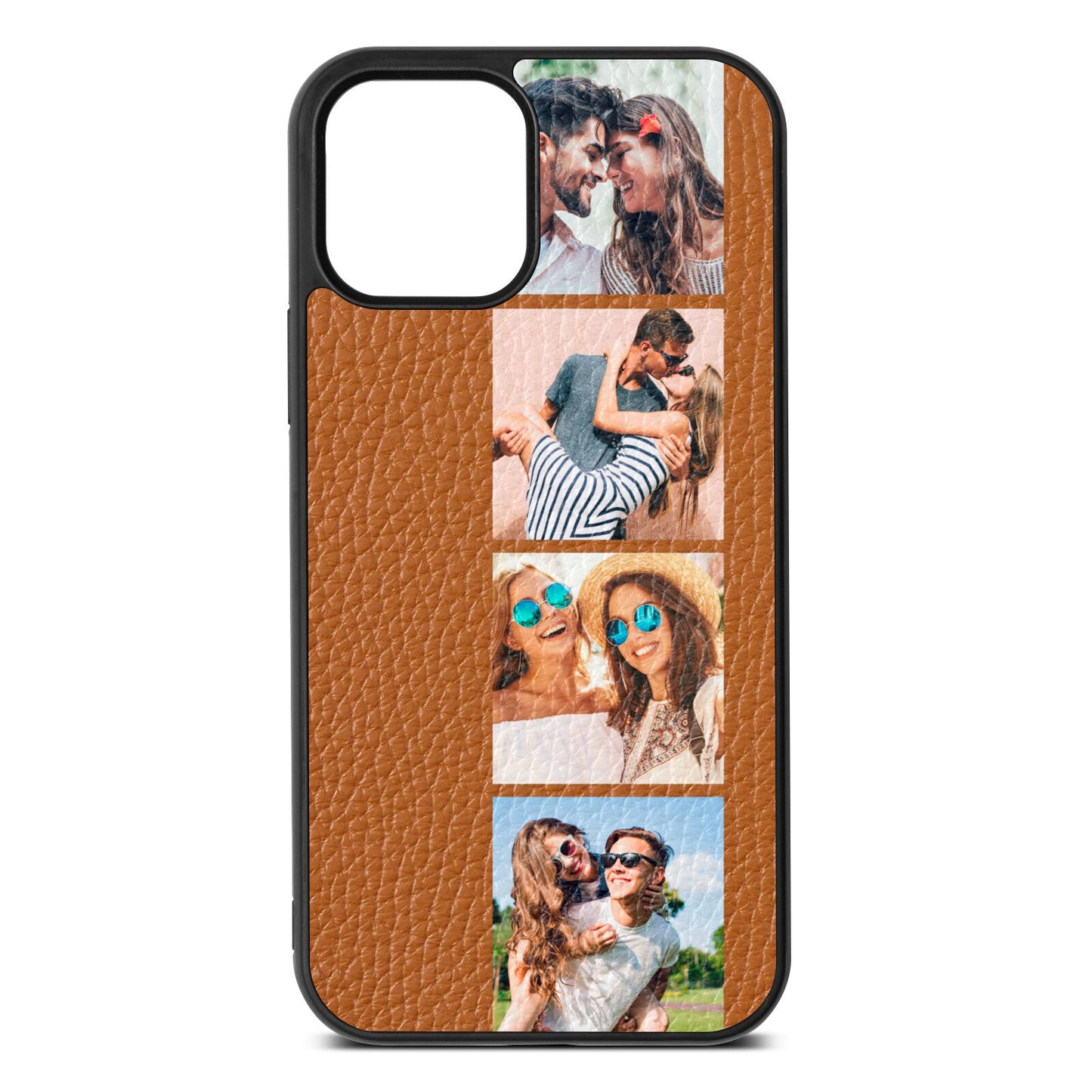 Photo Strip Montage Upload Tan Pebble Leather iPhone 12 Case