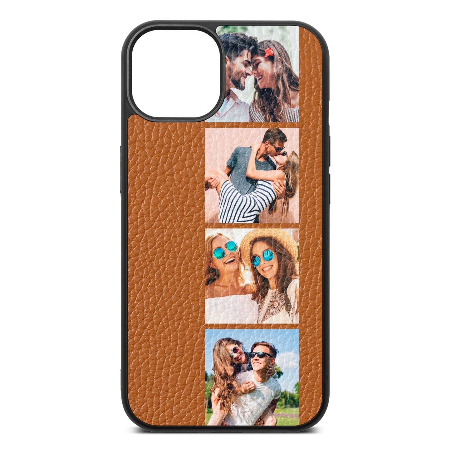 Photo Strip Montage Upload Tan Pebble Leather iPhone 13 Case