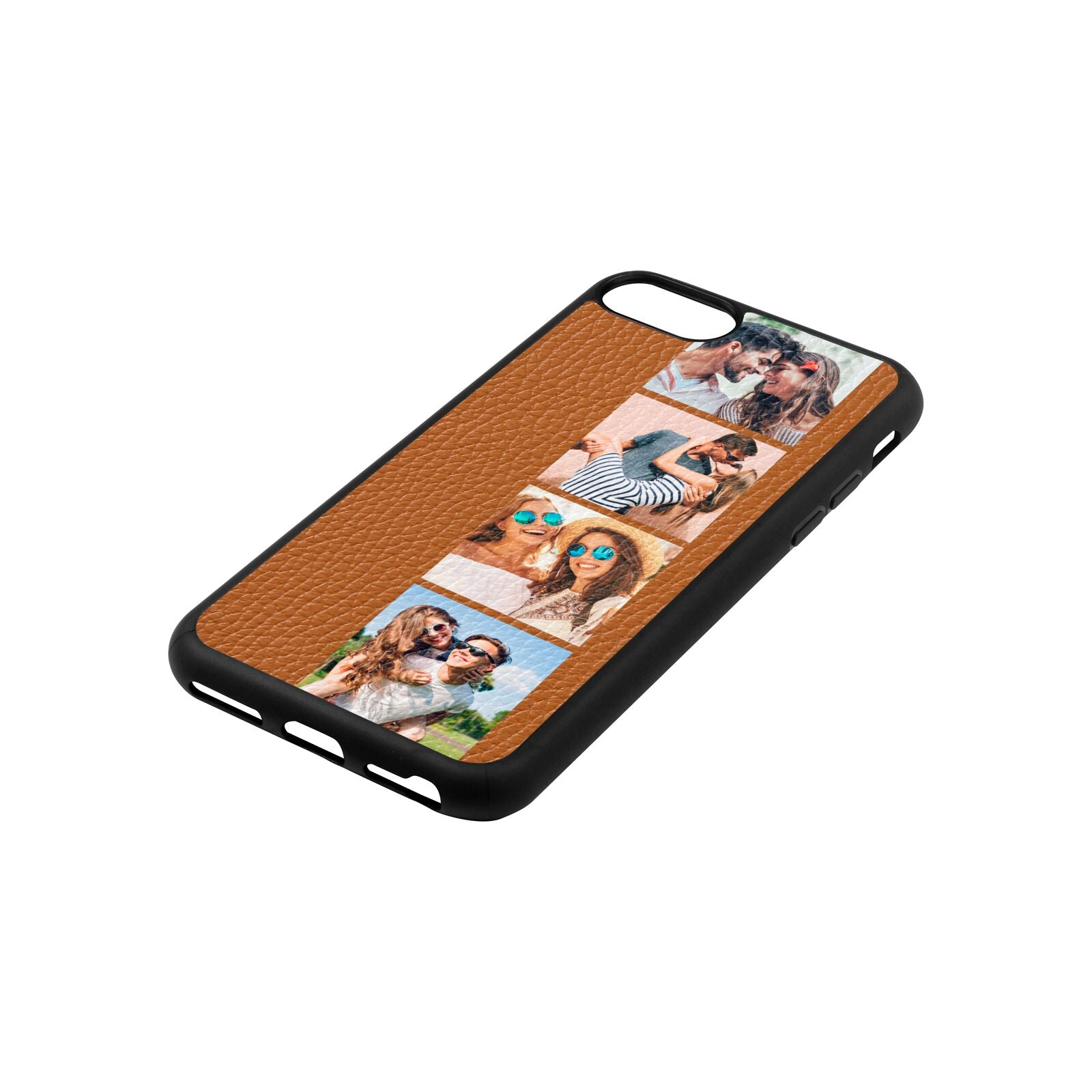 Photo Strip Montage Upload Tan Pebble Leather iPhone 8 Case Side Angle