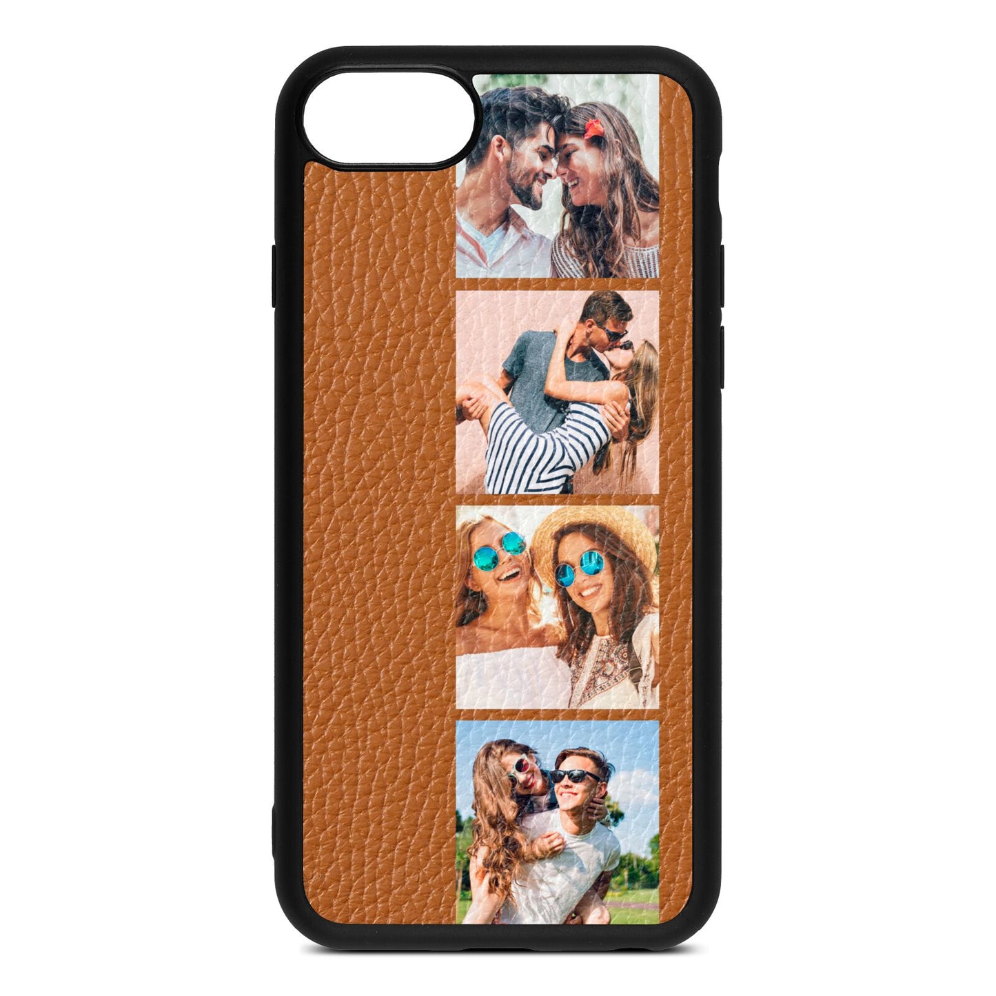 Photo Strip Montage Upload Tan Pebble Leather iPhone 8 Case