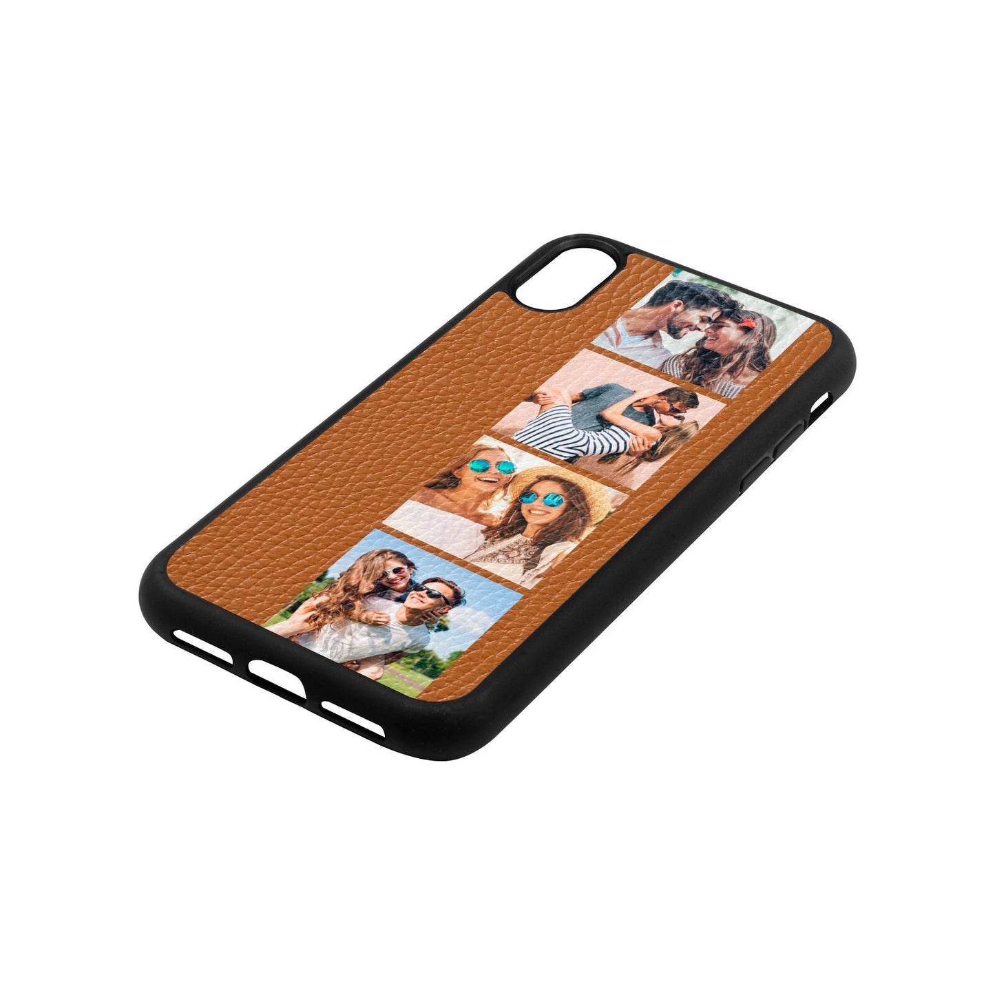 Photo Strip Montage Upload Tan Pebble Leather iPhone Xr Case Side Angle