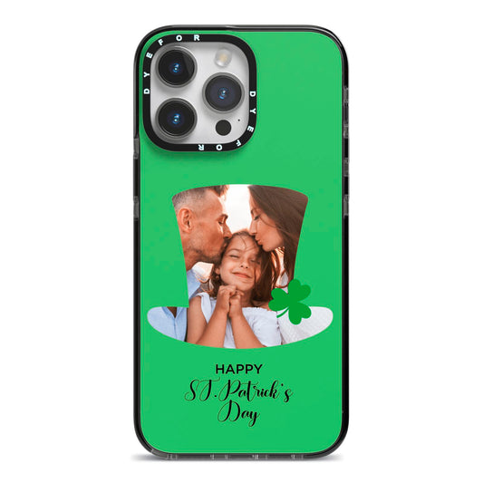 Photo Upload Leprechaun Hat iPhone 14 Pro Max Black Impact Case on Silver phone