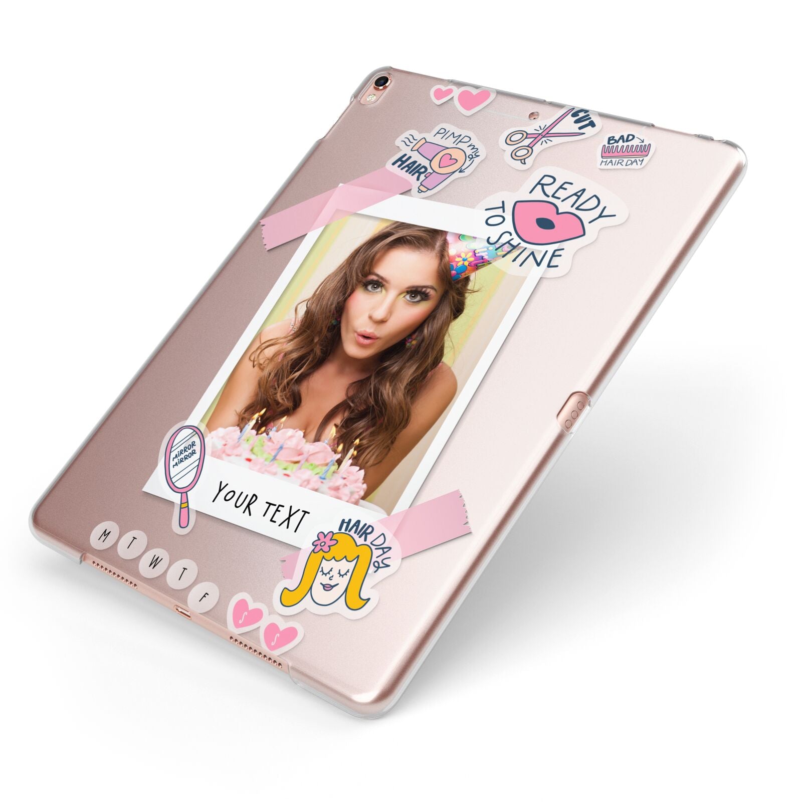 Photo Upload with Text Apple iPad Case on Rose Gold iPad Side View