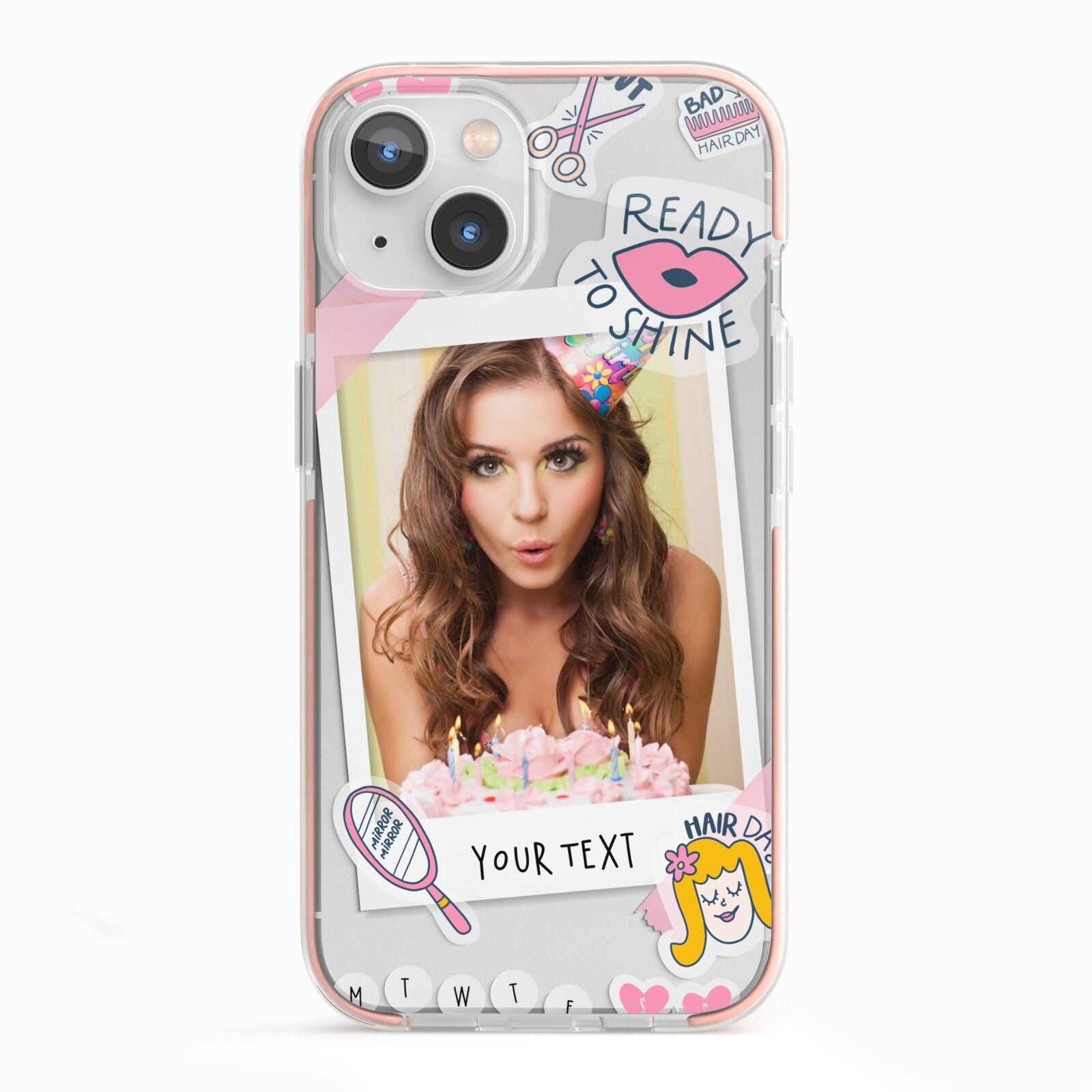 Photo Upload with Text iPhone 13 TPU Impact Case with Pink Edges