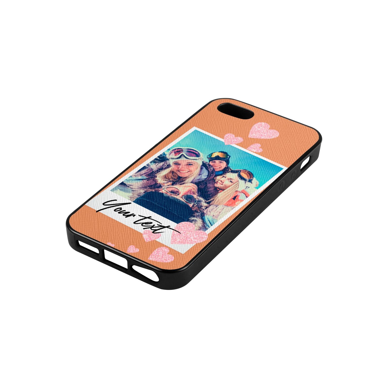 Photo with Text Orange Saffiano Leather iPhone 5 Case Side Angle