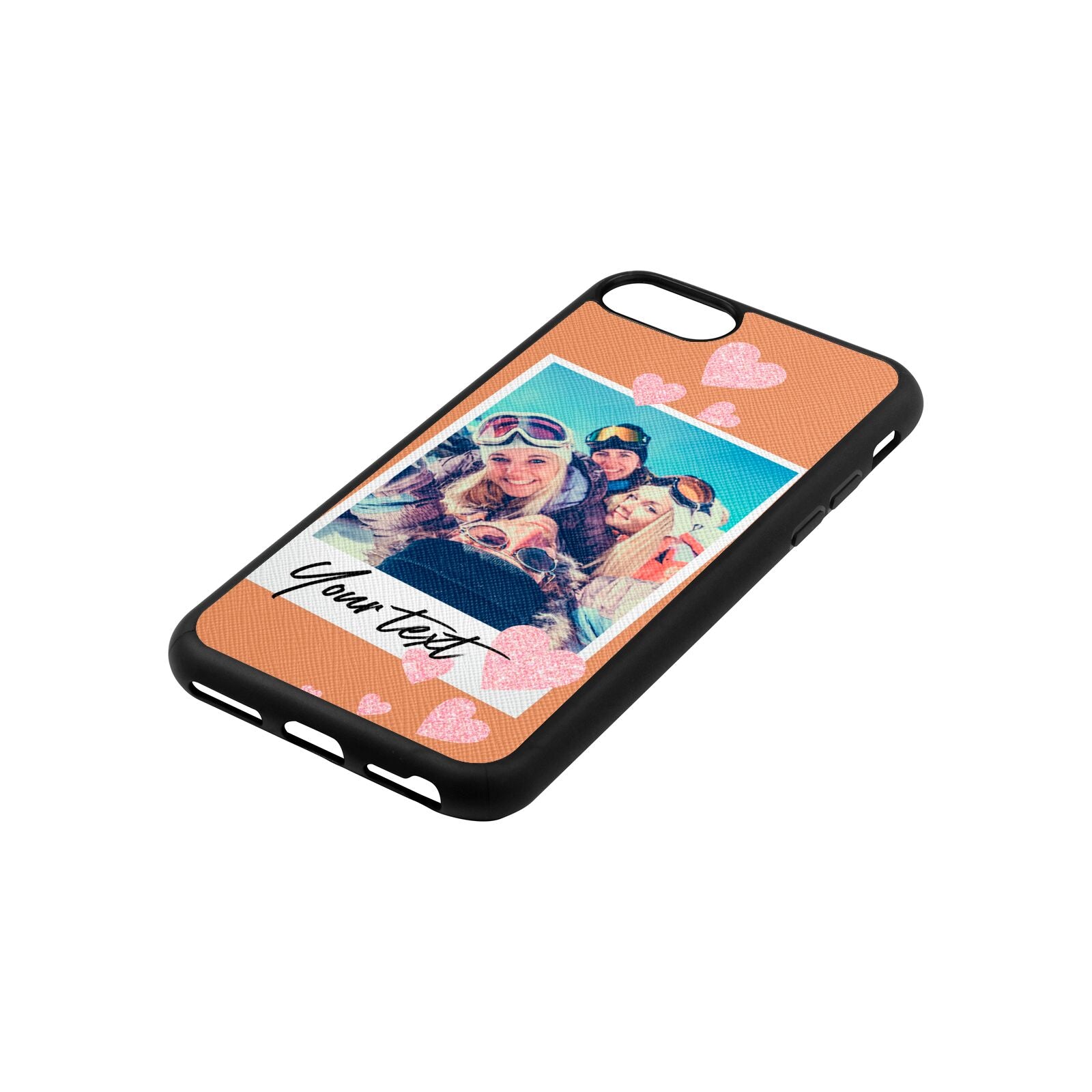 Photo with Text Orange Saffiano Leather iPhone 8 Case Side Angle