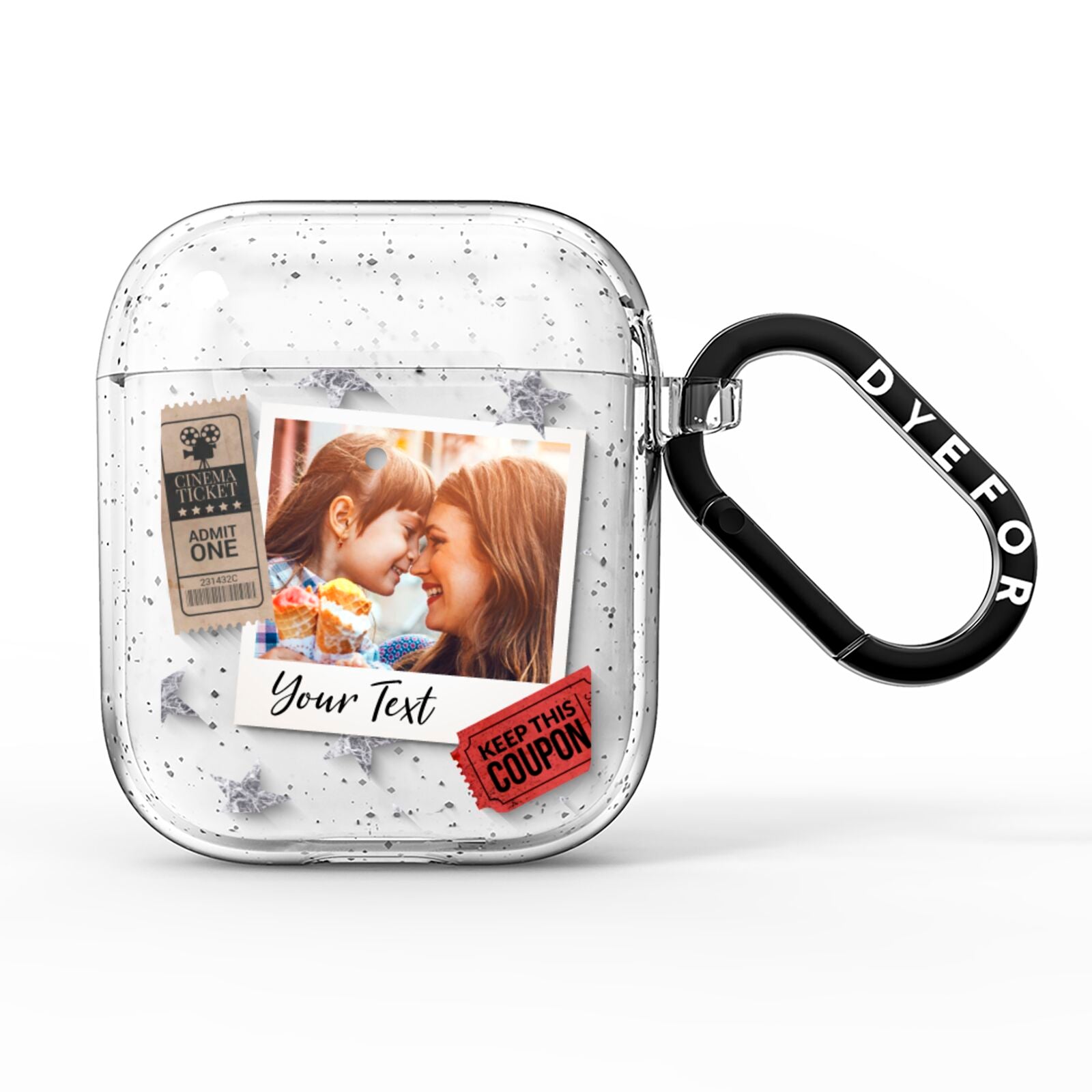 Photo with Text Star Pattern AirPods Glitter Case