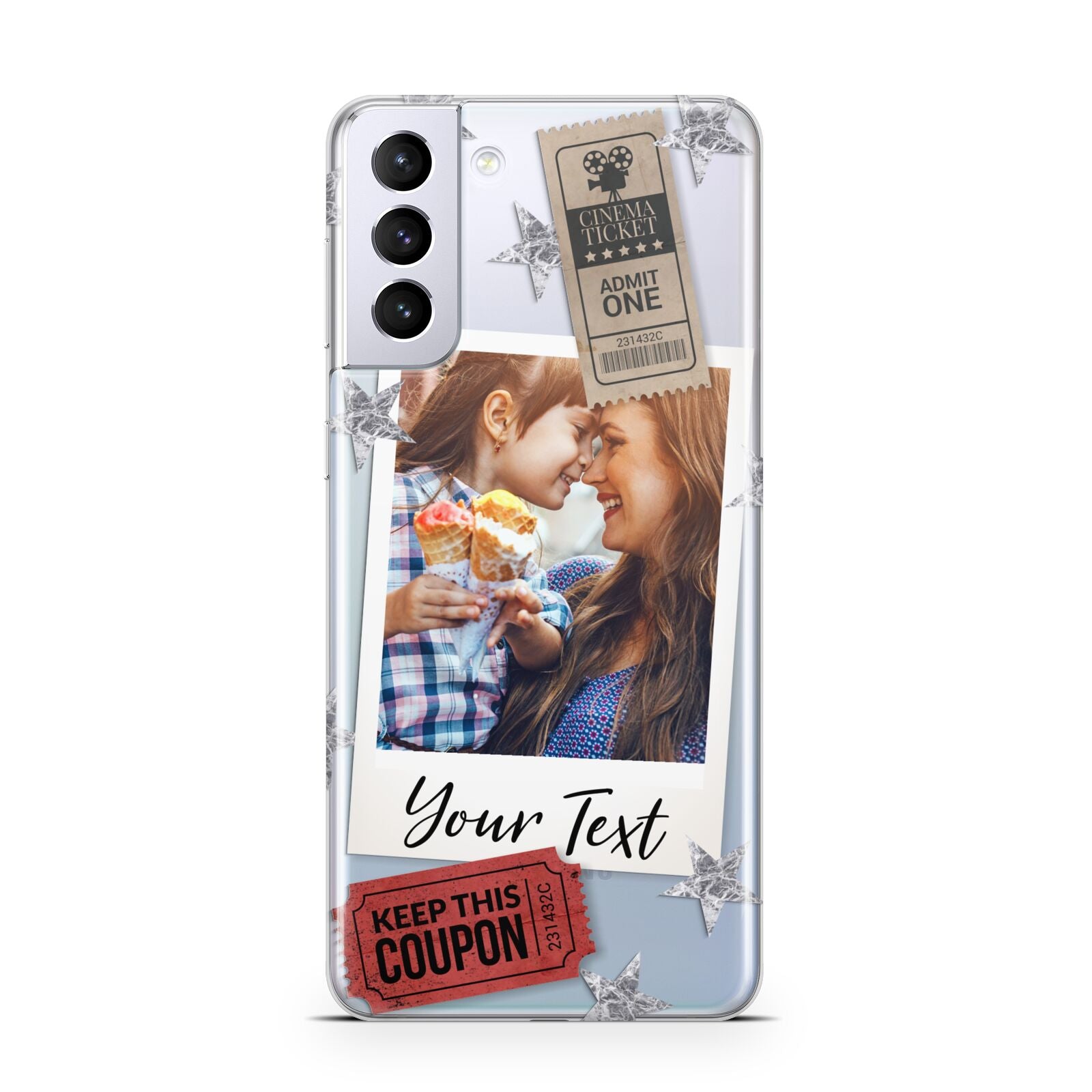 Photo with Text Star Pattern Samsung S21 Plus Case