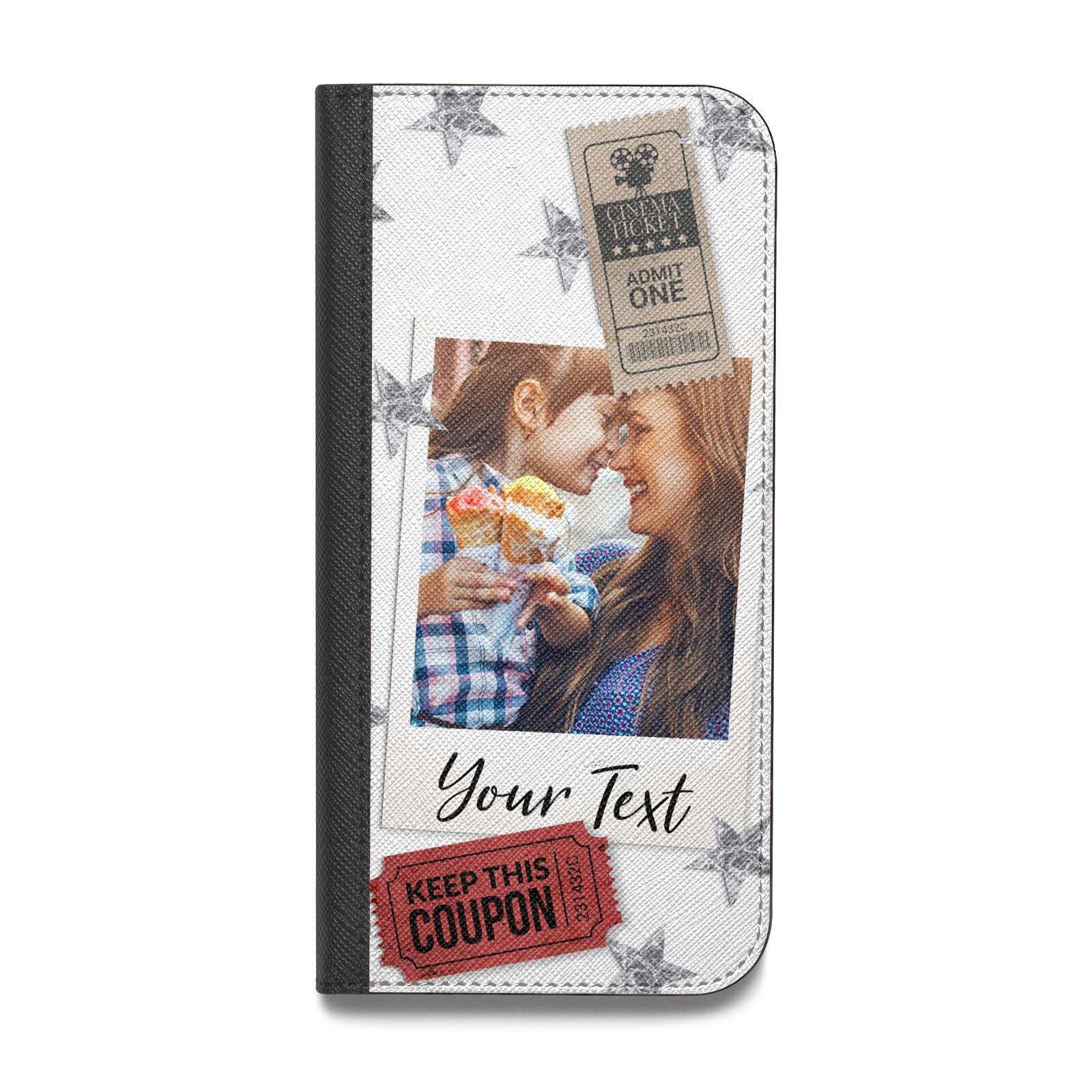 Photo with Text Star Pattern Vegan Leather Flip iPhone Case