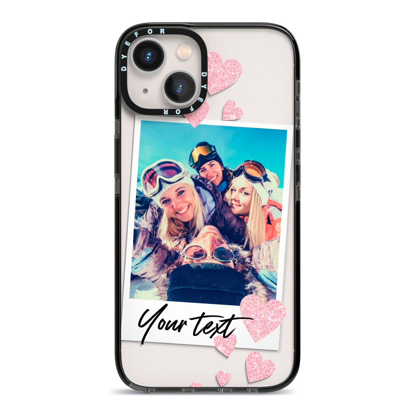 Photo with Text iPhone 13 Black Impact Case on Silver phone