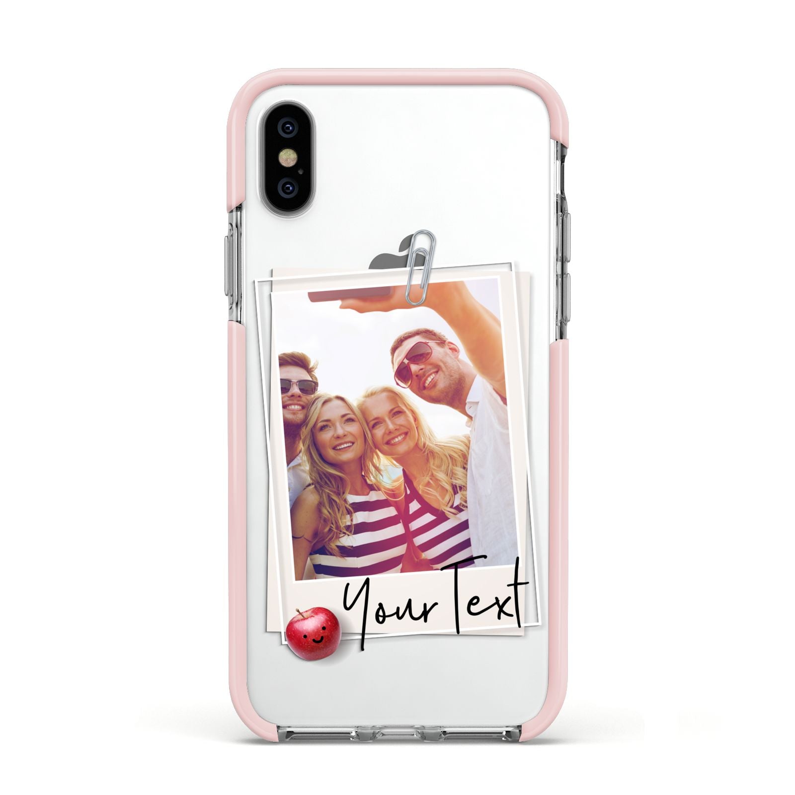 Photograph and Name Apple iPhone Xs Impact Case Pink Edge on Silver Phone