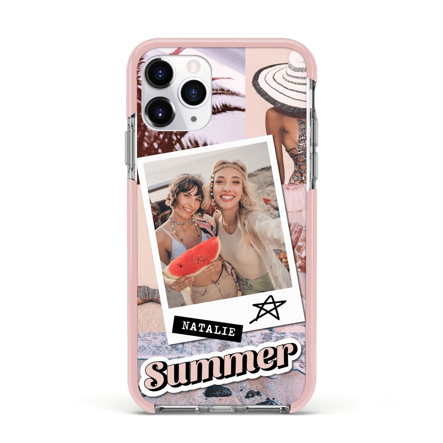 Picture Collage Personalised Apple iPhone 11 Pro in Silver with Pink Impact Case