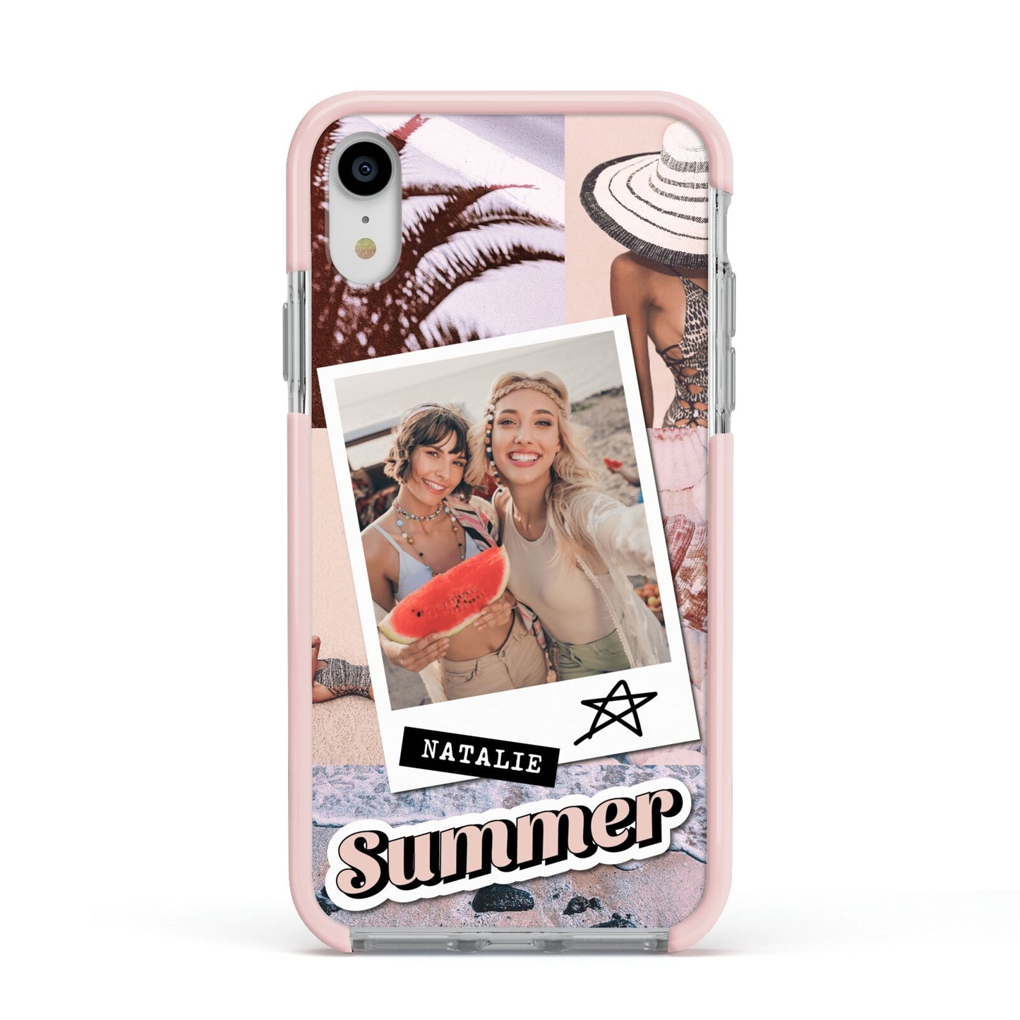 Picture Collage Personalised Apple iPhone XR Impact Case Pink Edge on Silver Phone