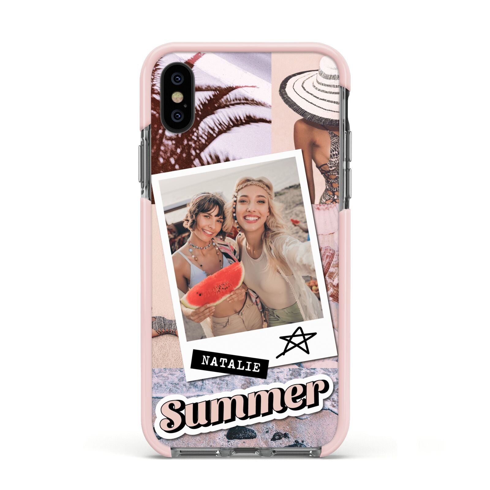 Picture Collage Personalised Apple iPhone Xs Impact Case Pink Edge on Black Phone