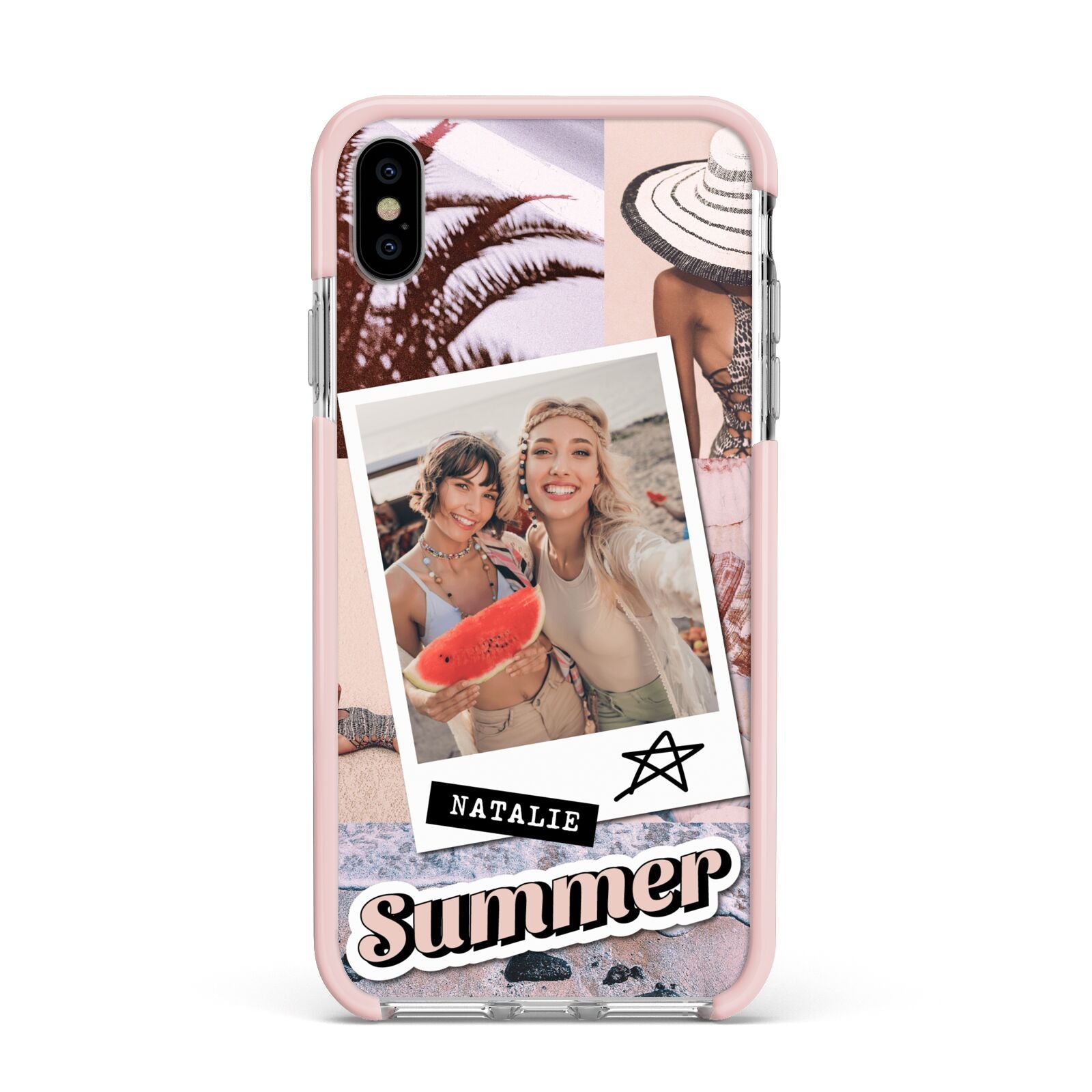 Picture Collage Personalised Apple iPhone Xs Max Impact Case Pink Edge on Silver Phone