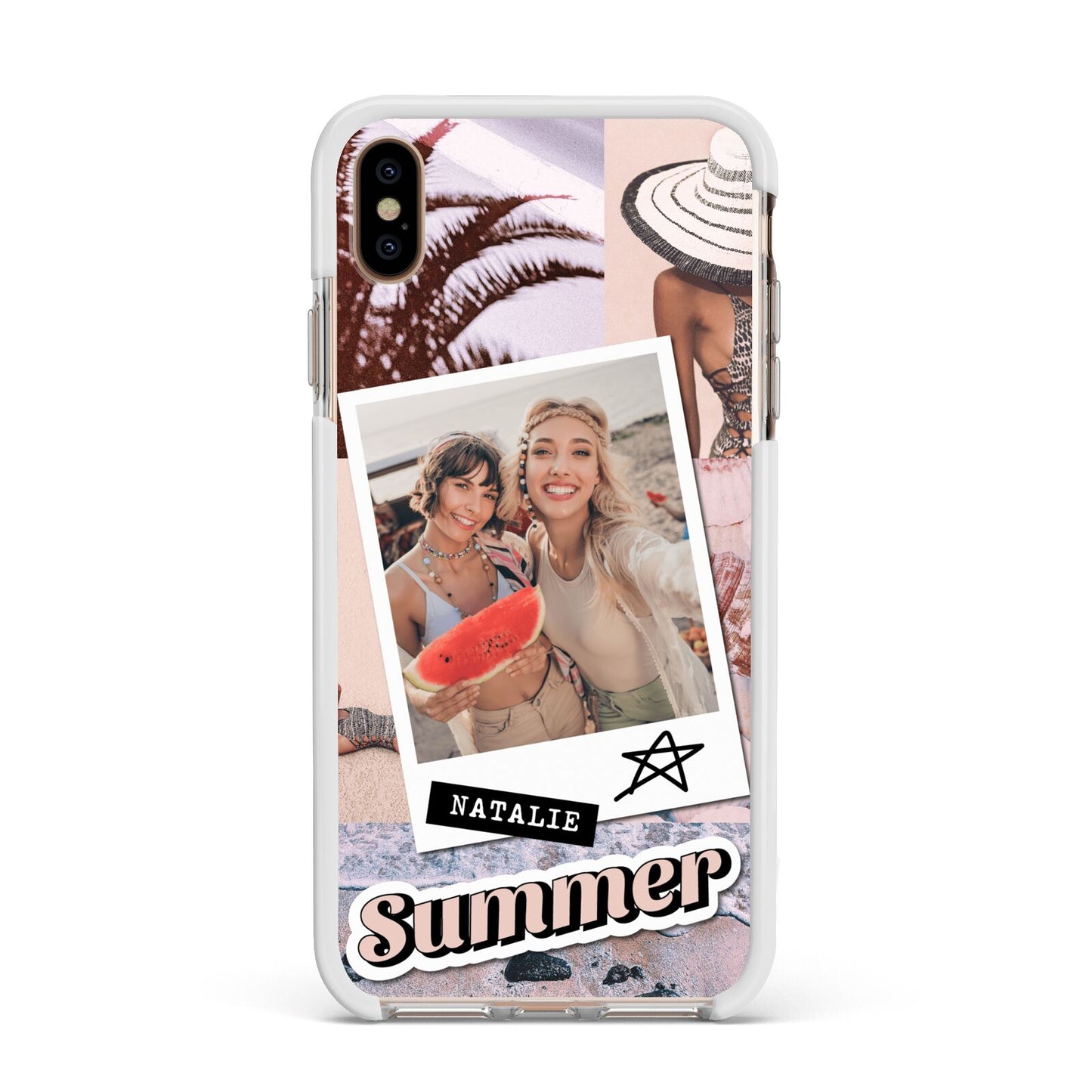 Picture Collage Personalised Apple iPhone Xs Max Impact Case White Edge on Gold Phone