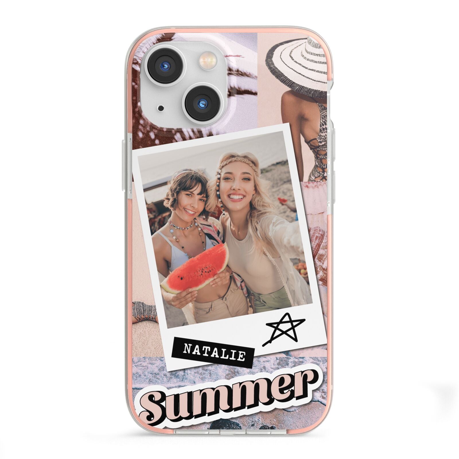 Picture Collage Personalised iPhone 13 Mini TPU Impact Case with Pink Edges