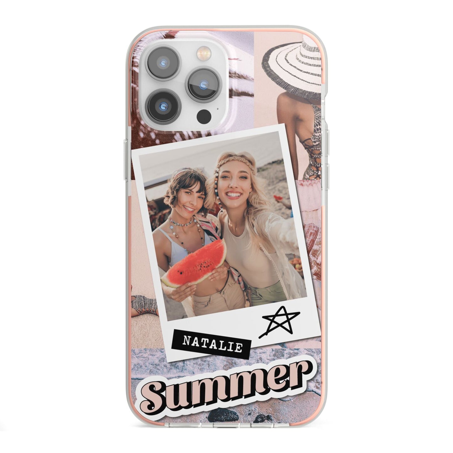 Picture Collage Personalised iPhone 13 Pro Max TPU Impact Case with Pink Edges