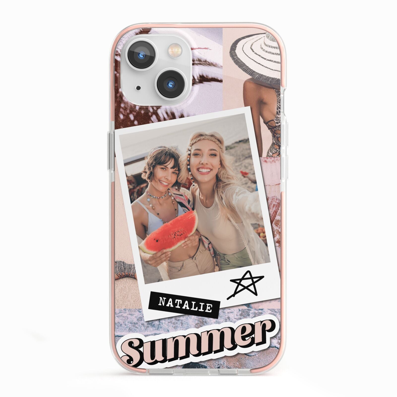 Picture Collage Personalised iPhone 13 TPU Impact Case with Pink Edges