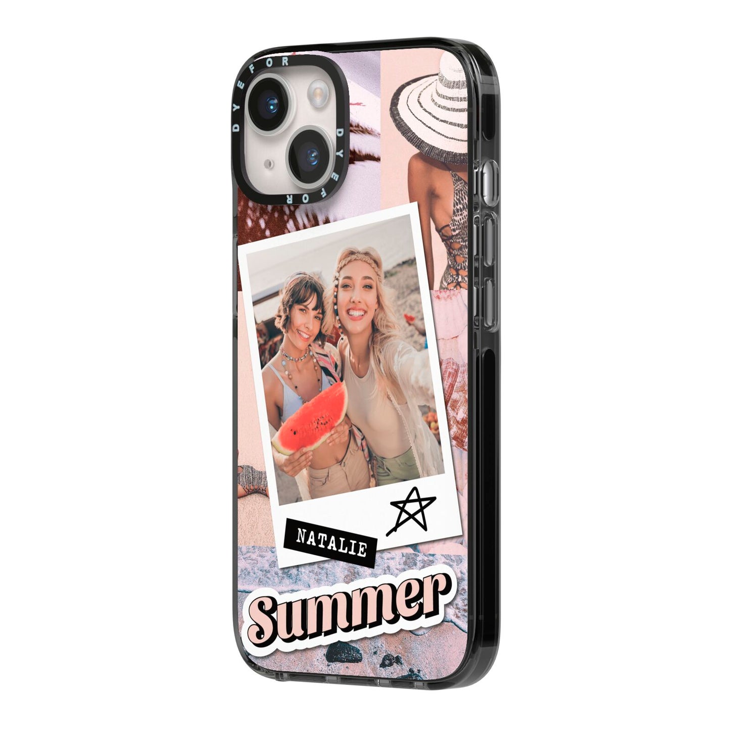 Picture Collage Personalised iPhone 14 Black Impact Case Side Angle on Silver phone