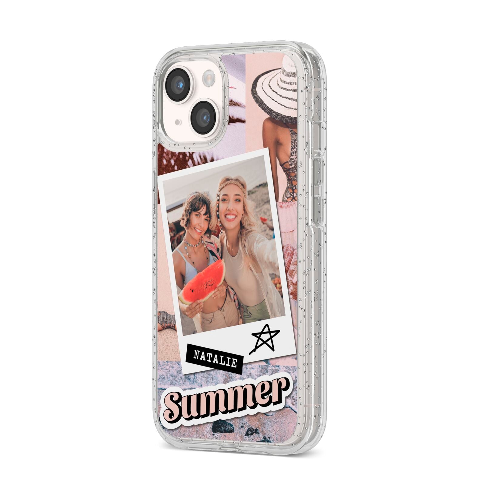 Picture Collage Personalised iPhone 14 Glitter Tough Case Starlight Angled Image