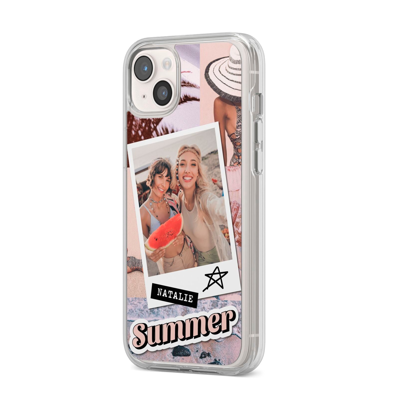 Picture Collage Personalised iPhone 14 Plus Clear Tough Case Starlight Angled Image