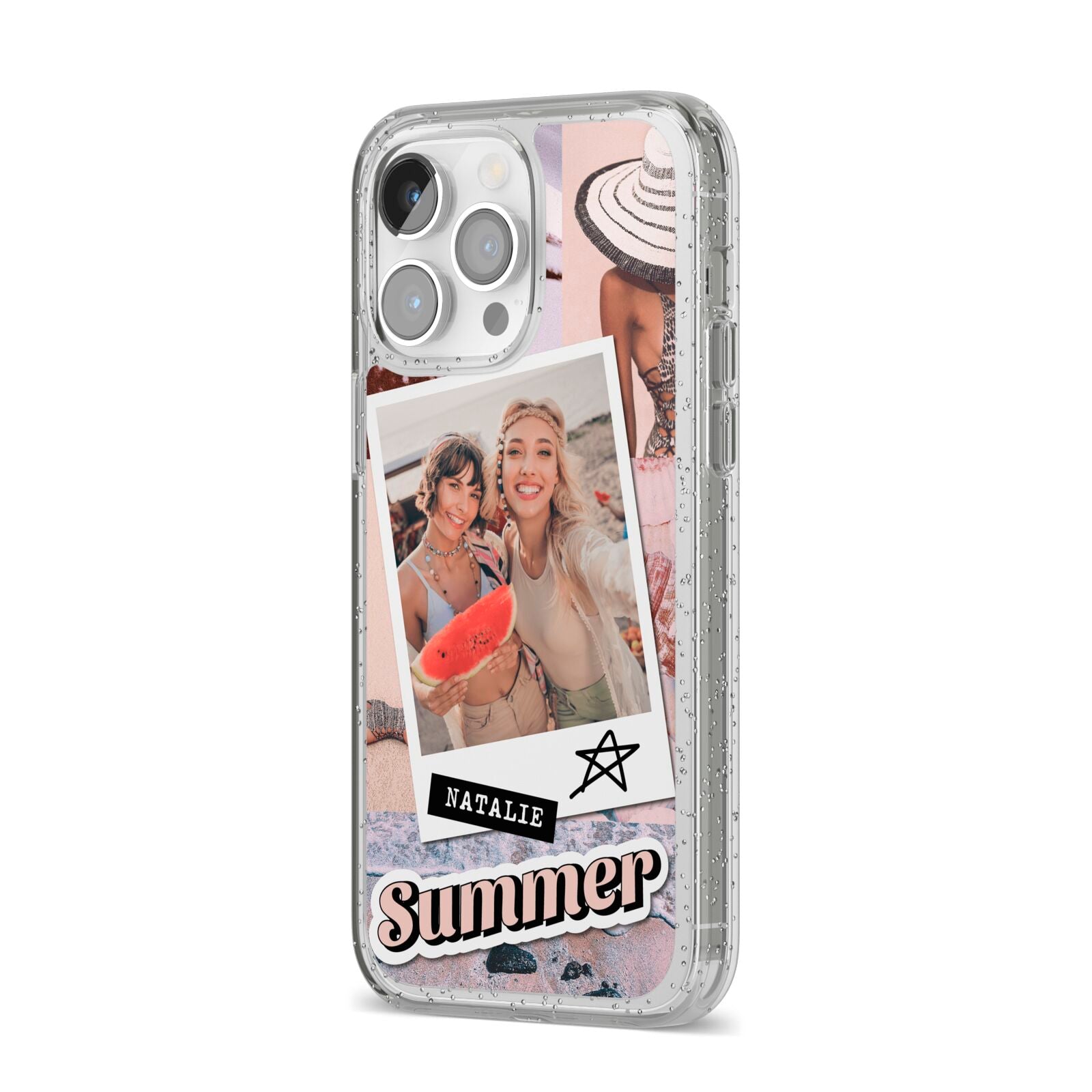 Picture Collage Personalised iPhone 14 Pro Max Glitter Tough Case Silver Angled Image