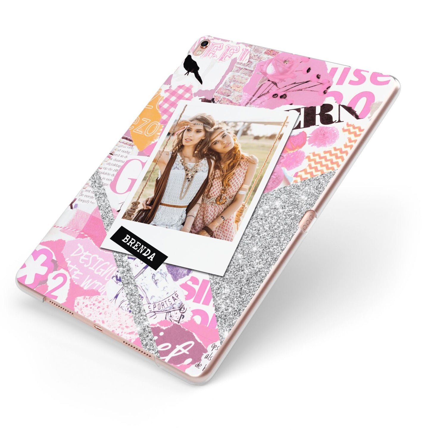 Picture Collage with Custom Photo Apple iPad Case on Rose Gold iPad Side View
