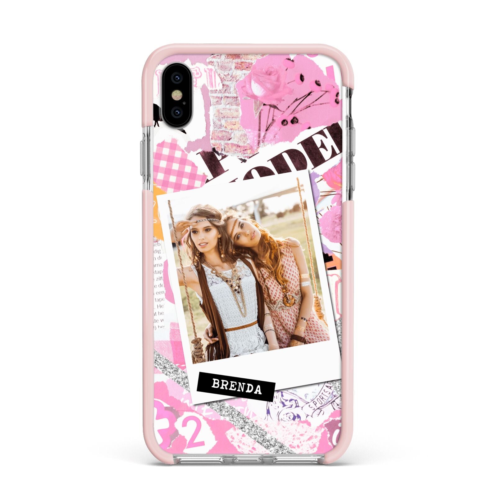 Picture Collage with Custom Photo Apple iPhone Xs Max Impact Case Pink Edge on Silver Phone
